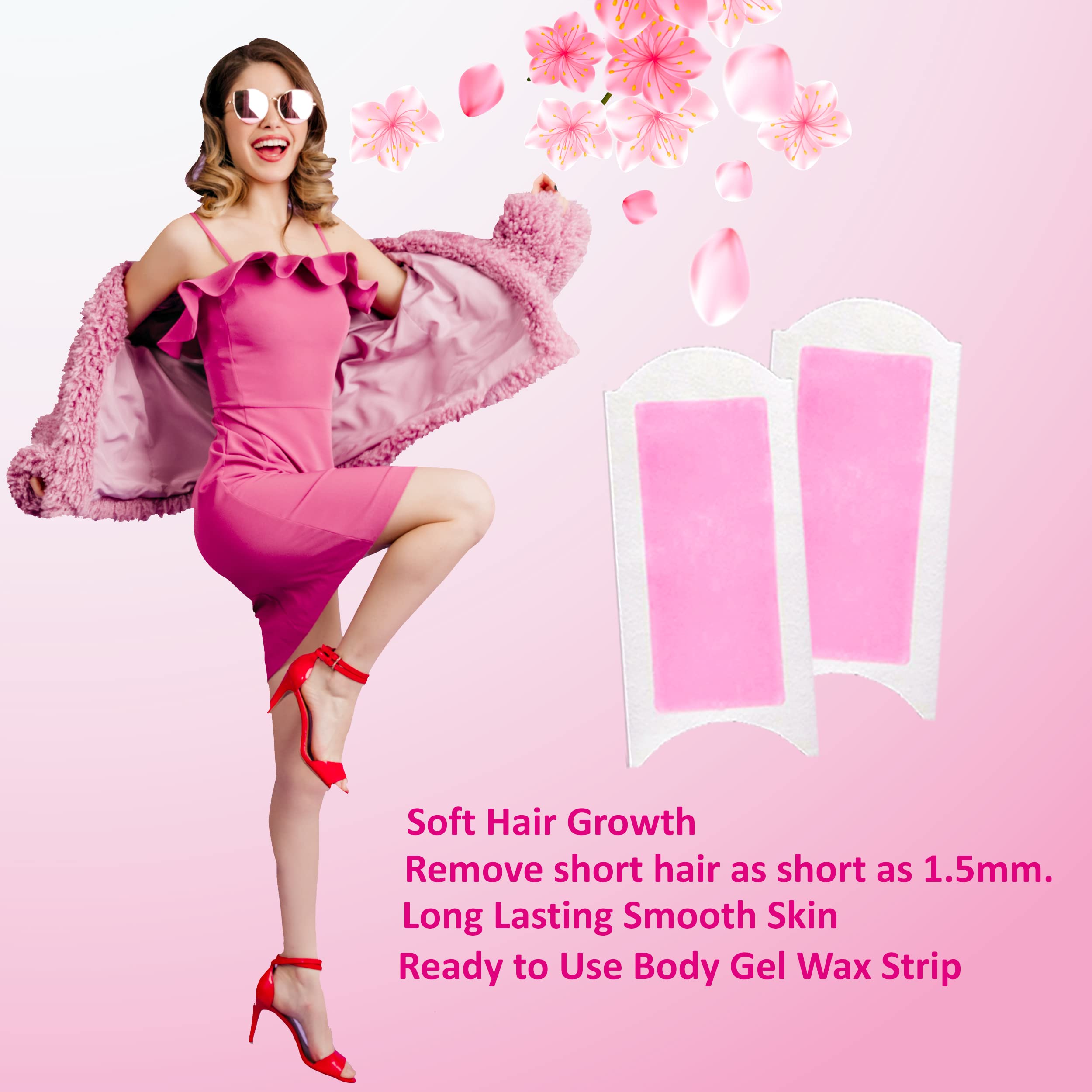 Professional Hair Removal Wax Strips for Women - Gentle & Effective Body Waxing Kit for Legs, Underarms, Arms | Includes 16 Strips (8 Pairs) & Post-Wax Wipes | Ideal for Smooth Skin at Home or Salon Use