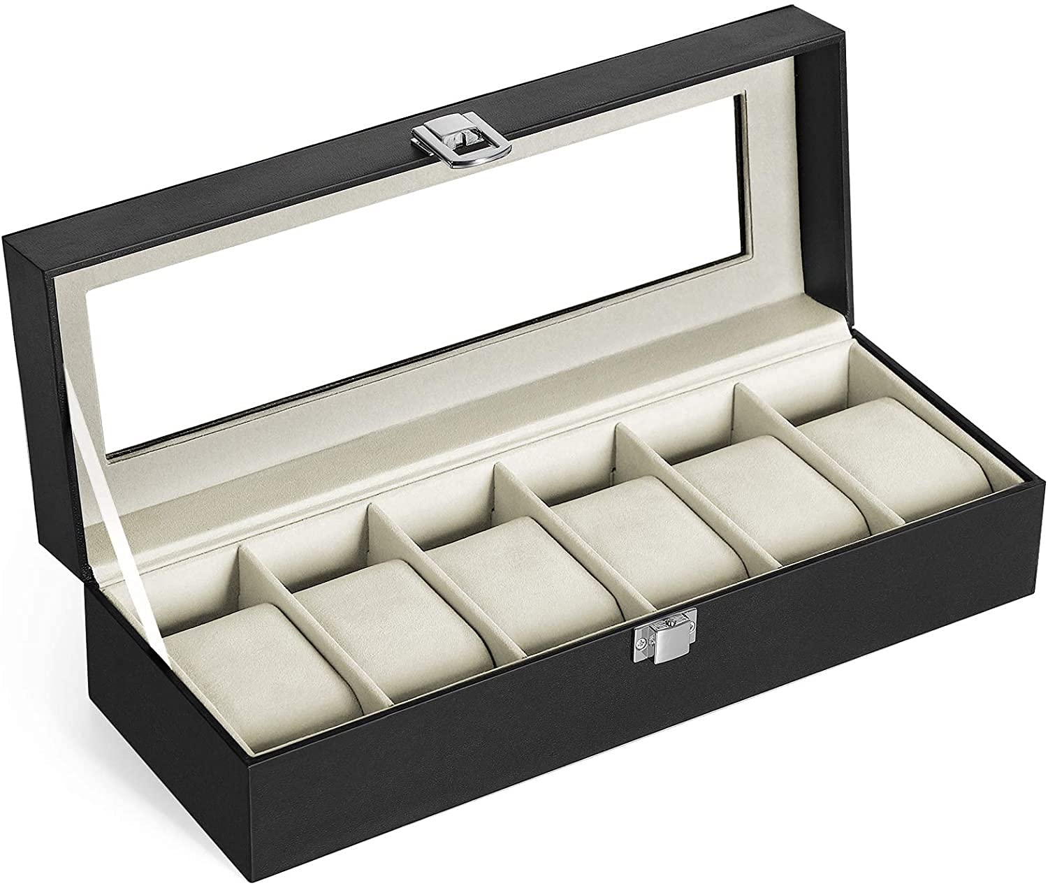 TNJ 6-Slot Watch Display Case with Glass Lid - Luxury Watch Storage for Home & Shop