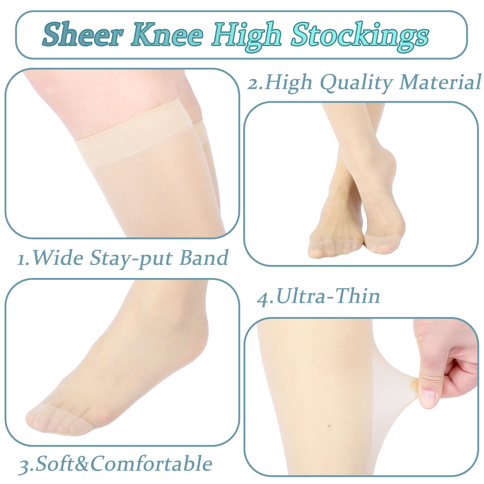 24 Pairs Sheer Knee High Stockings for Women - Reinforced Toe, Opaque Nude Tights - Office & Daily Wear