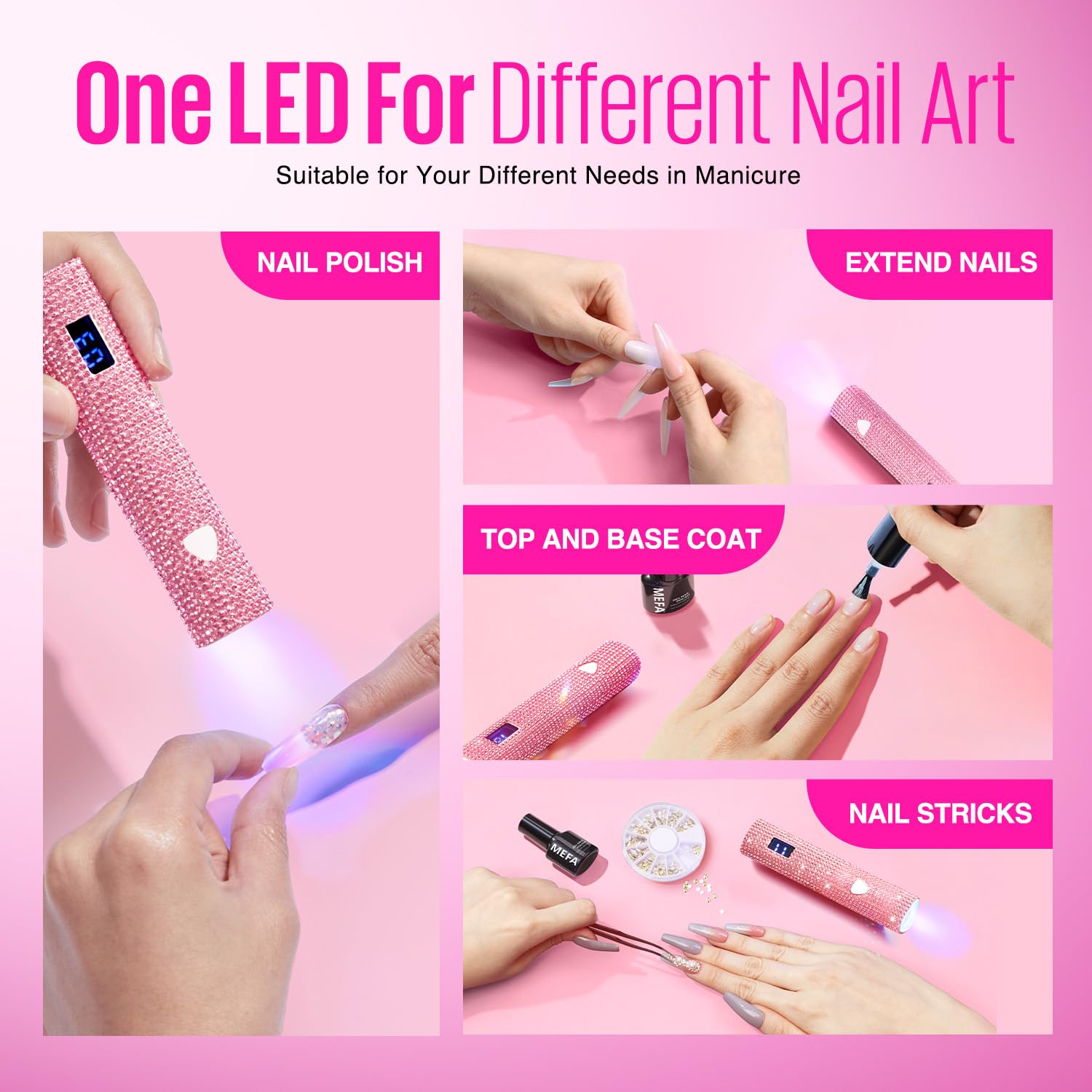 Professional Cordless UV LED Nail Lamp for Gel Polish - Pink Glitter Handheld Nail Dryer with Visible Timer & Touch Screen | Perfect for Gel Nails, Polish Stickers & Nail Art | Ideal Gift for Women & DIY Manicure at Home