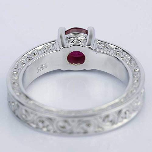 0.90 Carat Ruby Color Stone Solitaire Ring - Engraved Design in 950 Platinum Plated Silver | Valentine's Gift, Anniversary Present, Engagement Jewelry for Women