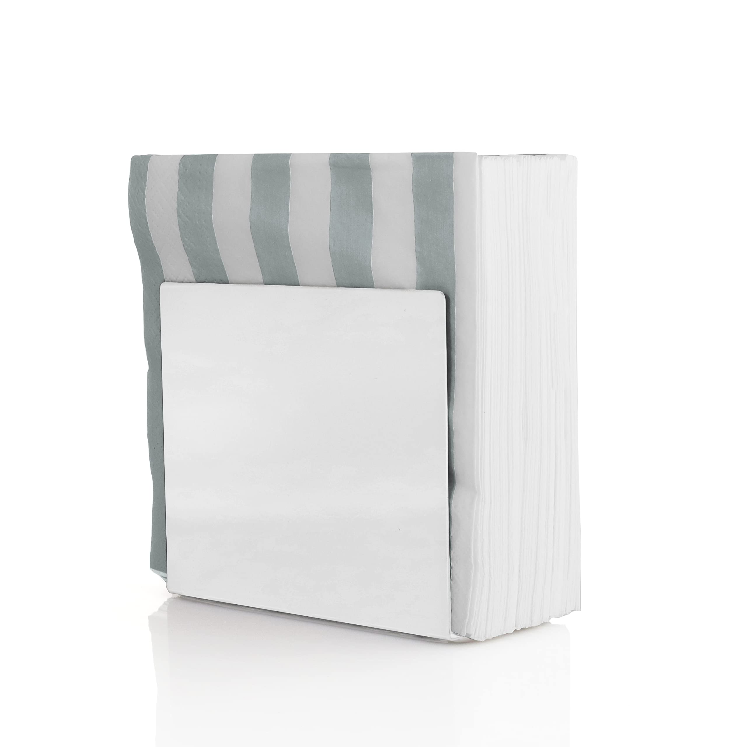 Modern Glossy Metal Napkin Holder - Elegant White Table Napkin Dispenser for Kitchen, Restaurant & Bar Decor - Perfect for Dining Tables, Buffets and Countertop Organization