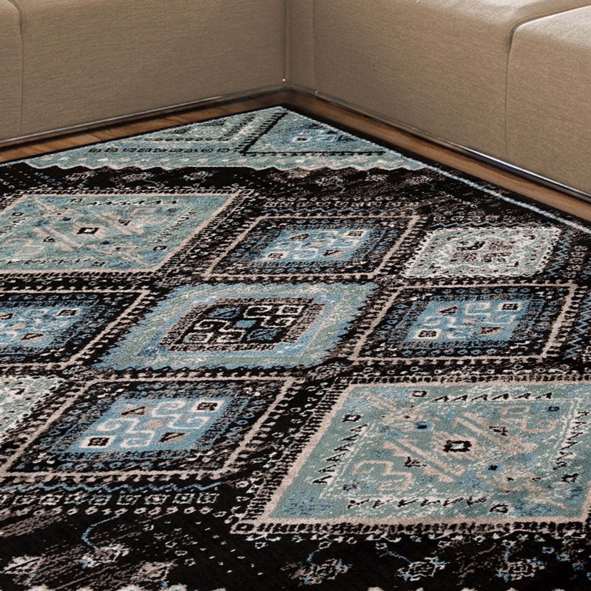 Stylish Poway Geometric Medallion Indoor Area Rug - Non-Slip Living Room Carpet for Home Decor, Bedroom & Office