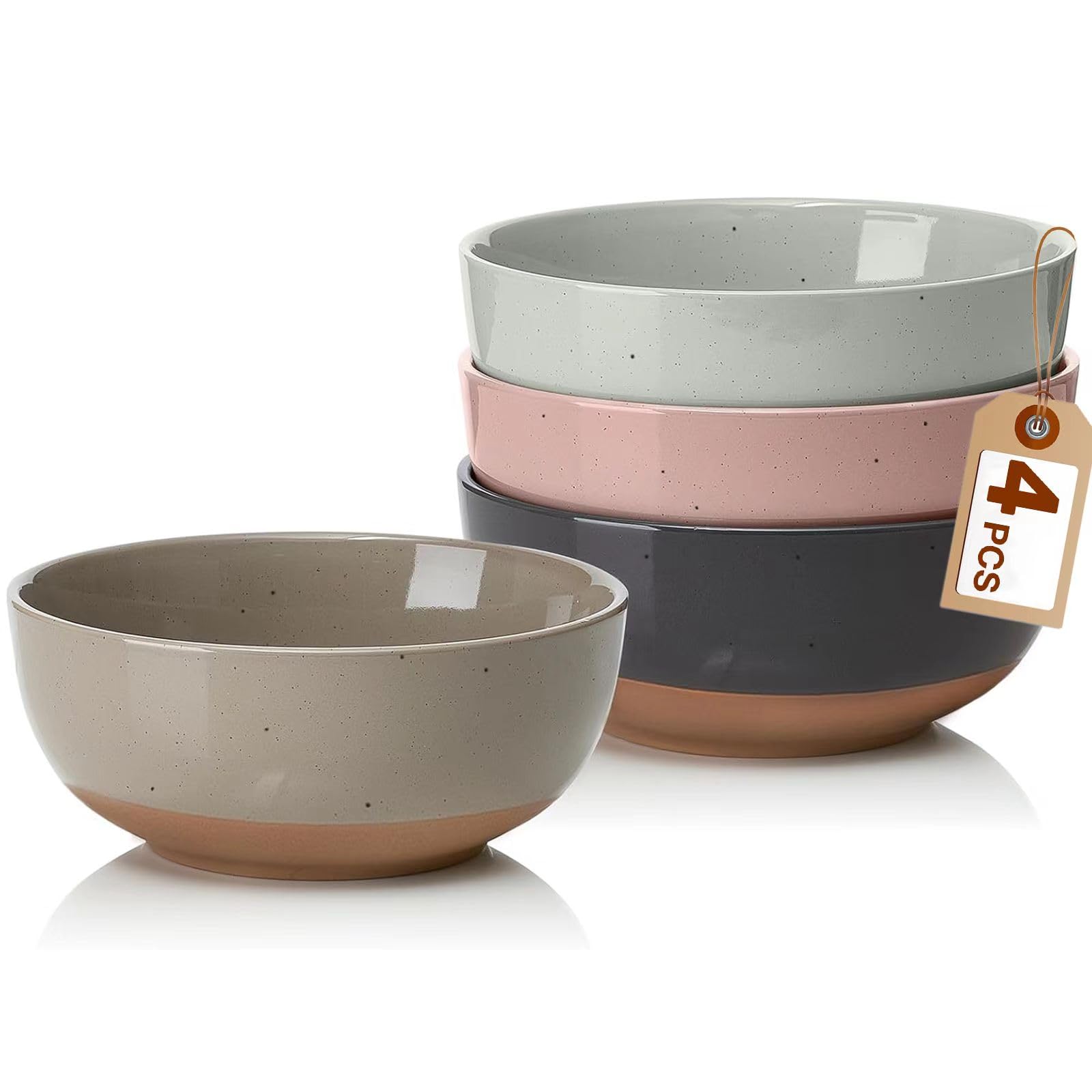 Morandi Color Large Ceramic Bowls Set of 4 - 30oz Microwave & Dishwasher Safe Serving Bowls for Cereal, Soup, Salad, Oatmeal - Perfect for Family Dinners, Party Serving & Everyday Use