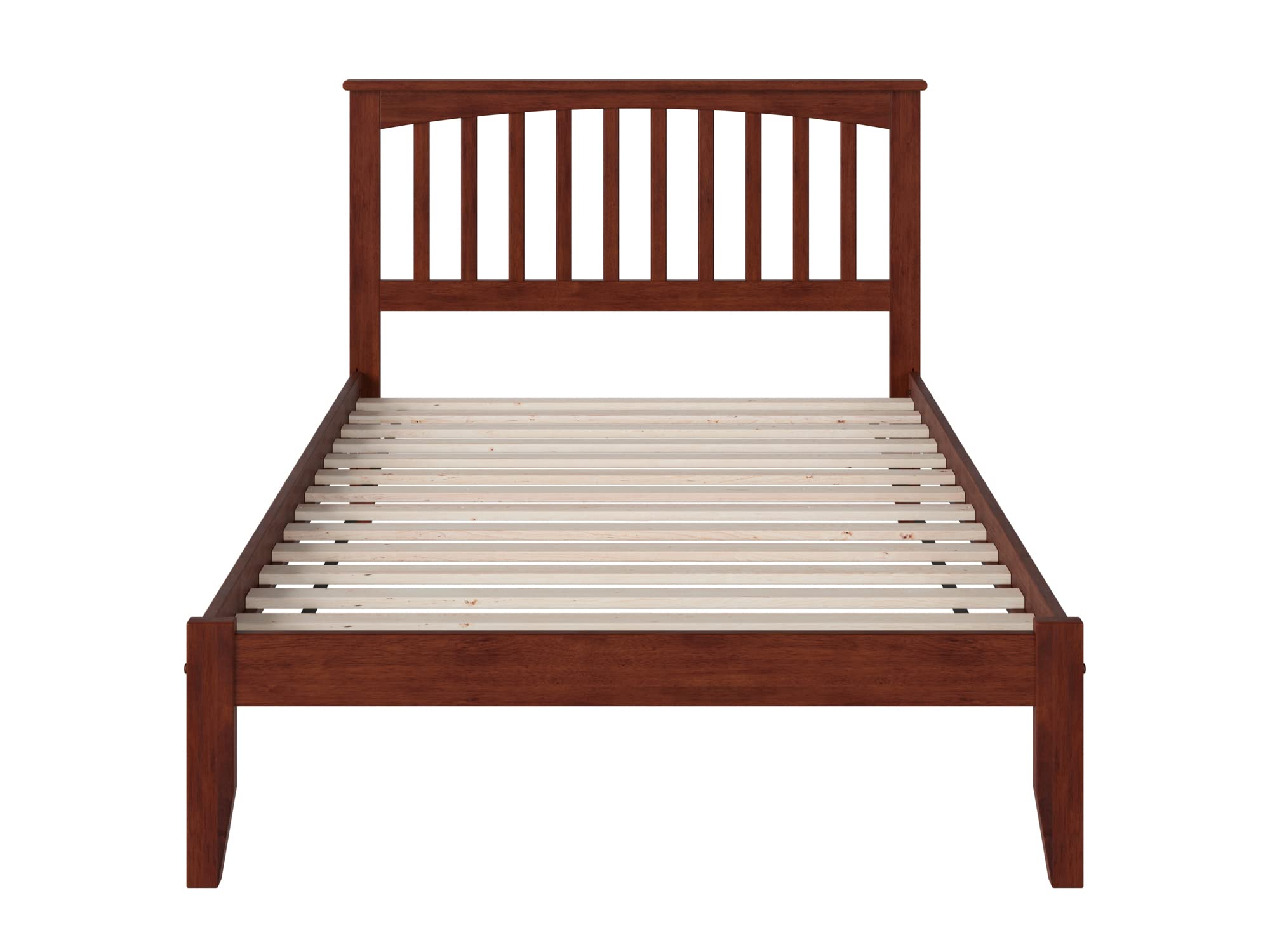 AFI Mission Full Platform Bed Frame with USB Charging Ports - Solid Walnut Wood Queen Size Bed for Modern Bedroom - Perfect for Small Spaces & USB Device Charging