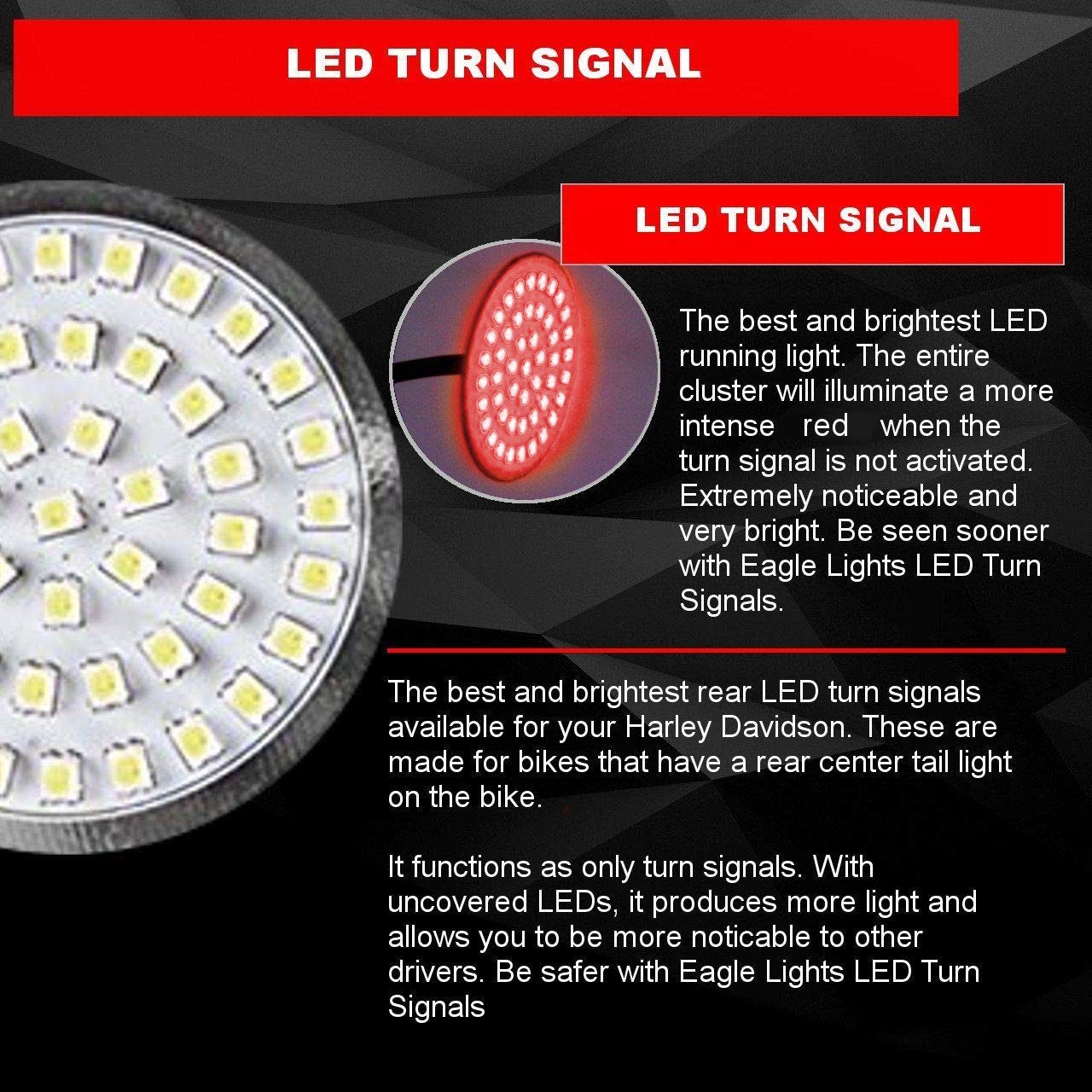 Eagle Lights Rear LED Turn Signal Kit for Harley Davidson Motorcycles - Gen II, Red 1156 Connector with Smoked Lenses | High-Visibility Brake Lights for Night Riding & Enhanced Motorcycle Safety