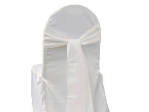 10 White Polyester Chair Sashes with Bows - Elegant Wedding, Party & Ceremony Decorations | Affordable Bulk Supplies for Reception & Banquet Decor