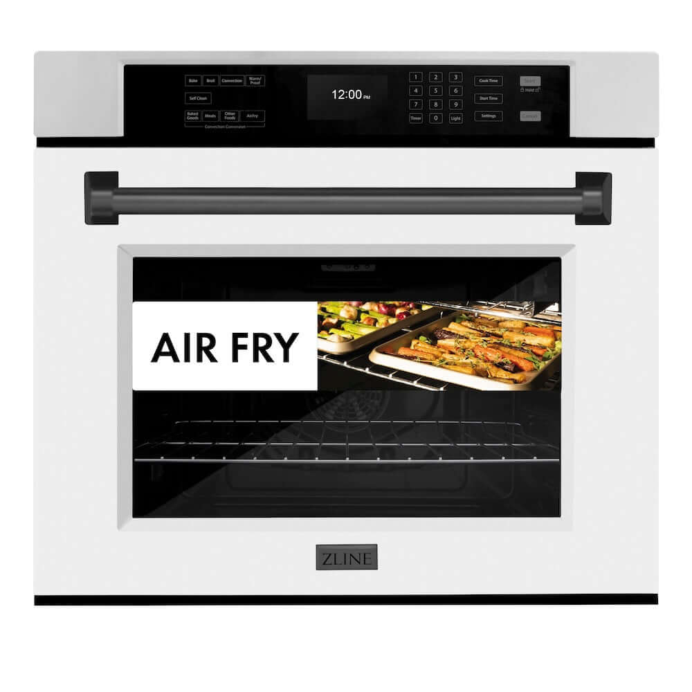 ZLINE Autograph Edition 30 Inch Stainless Steel Single Wall Oven with True Convection, Air Fry & Self-Clean - White Matte Door & Matte Black Handle (WASZ WM 30 MB) | Professional Kitchen Appliance for Baking, Roasting & Air Frying