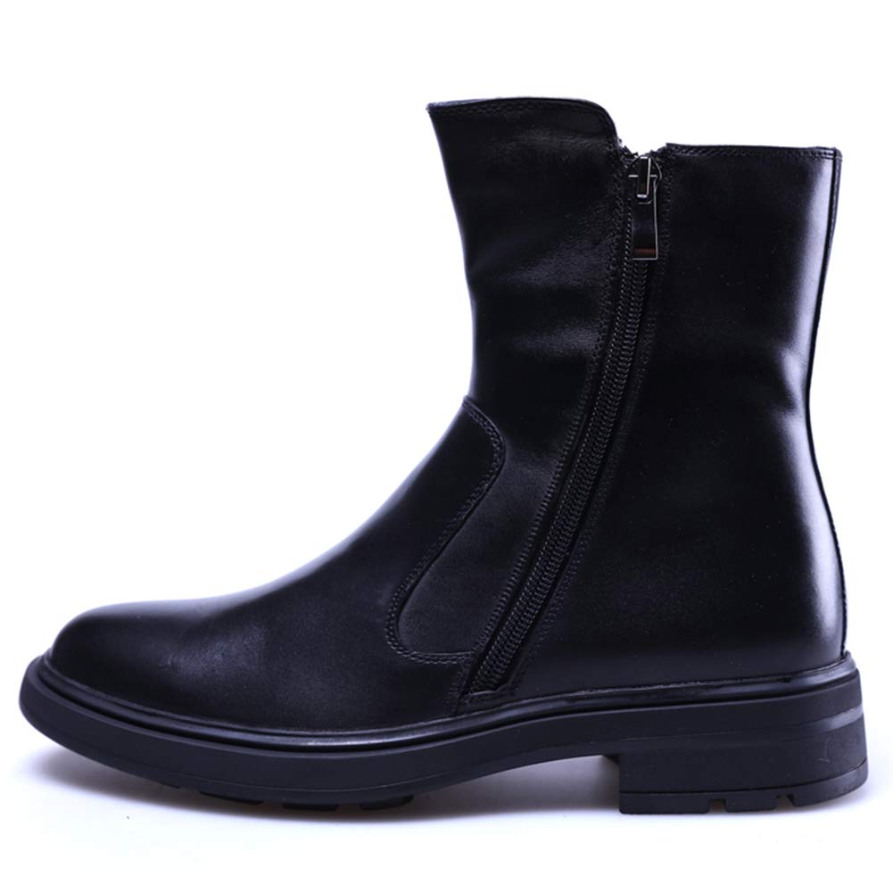 Santimon Men's Winter Boots - Fur Lined Leather Dress Boots with Zipper & Round Toe, Mid-Calf Height, Black - Perfect for Office, Formal Events & Cold Weather Wear