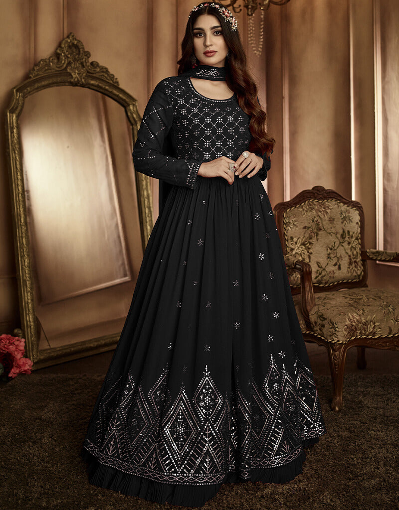 Elegant Black Georgette Anarkali Salwar Suit for Women - Traditional Indian Ethnic Dress for Weddings, Parties & Festive Occasions