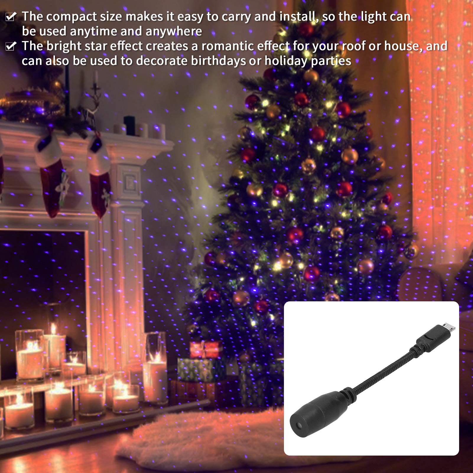 USB Star Projector Light - Adjustable Angles, Compact Size for Car Interior & Holiday Party Decorations | Perfect for Birthdays, Christmas & Home Ambiance (Blue)