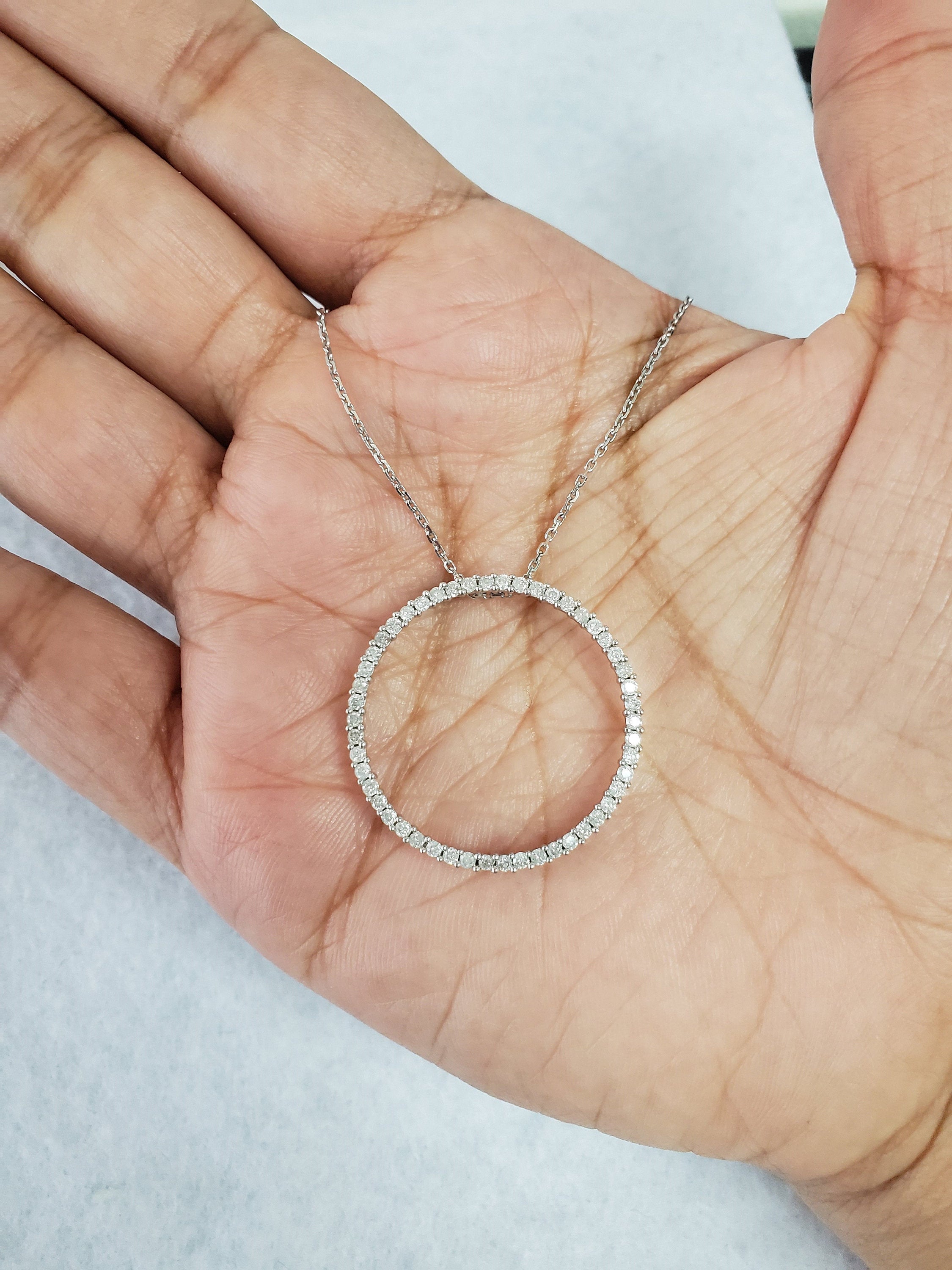 Circle of Life Diamond Pendant .75cttw 14k White Gold Necklace - Elegant Jewelry Gift for Women, Anniversary & Special Occasions