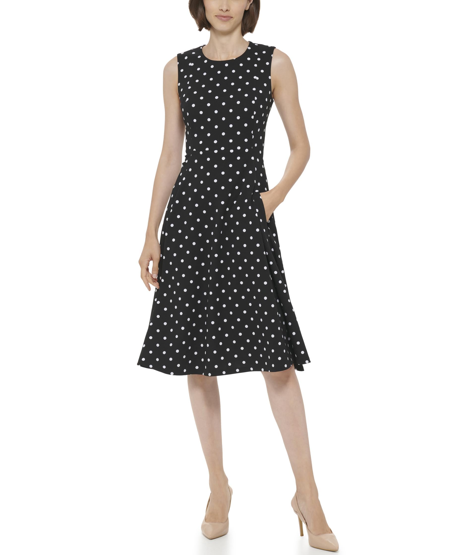 Calvin Klein Women's Scuba Crepe Fit & Flare Sleeveless Cocktail Dress - Perfect for Parties, Weddings & Evening Events
