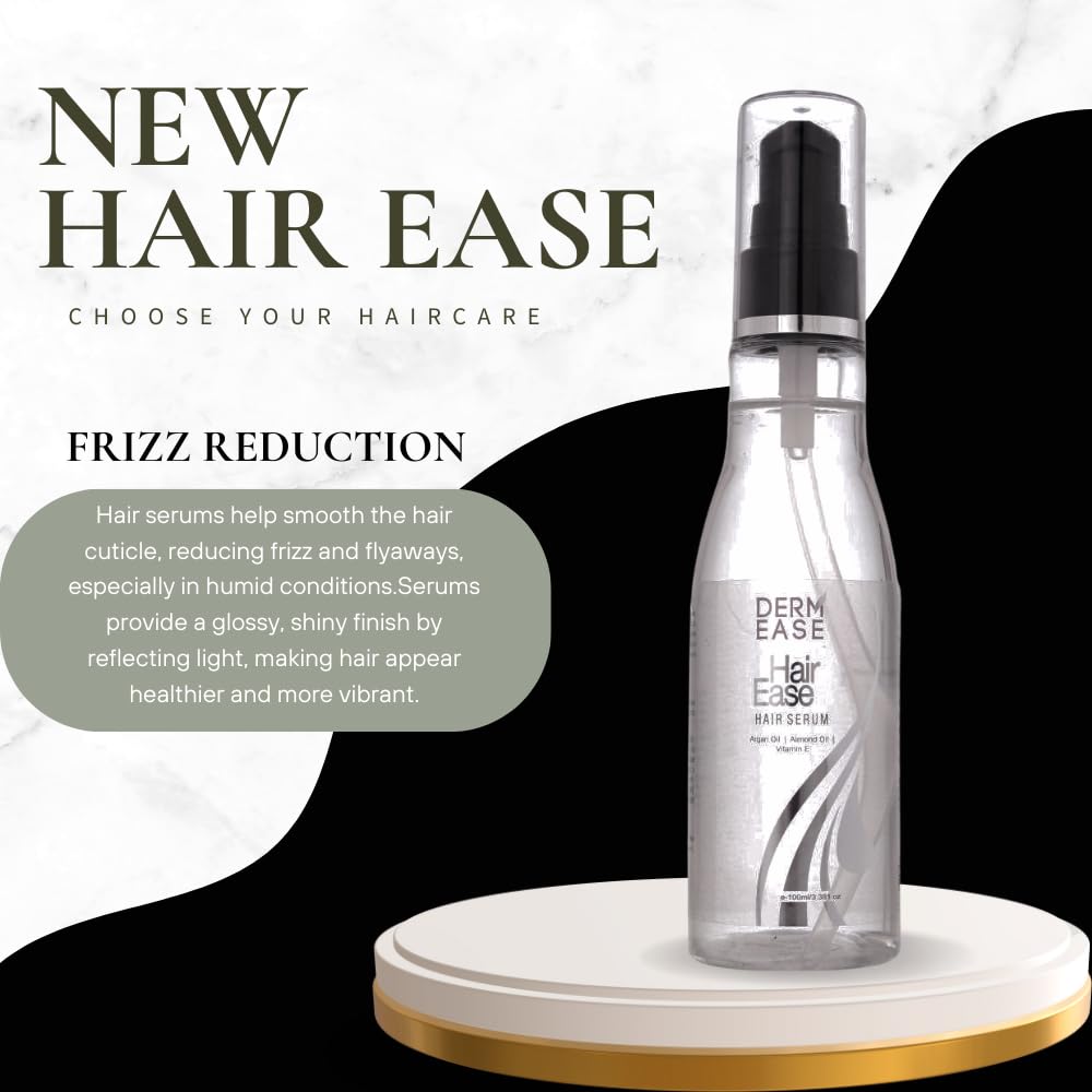 Derm Ease Hair Serum with Argan Oil, Almond Oil & Vitamin E - Repairing Treatment for Frizzy, Damaged Hair - Men & Women (100ml) - Perfect for Daily Hair Care & Salon-Quality Results at Home