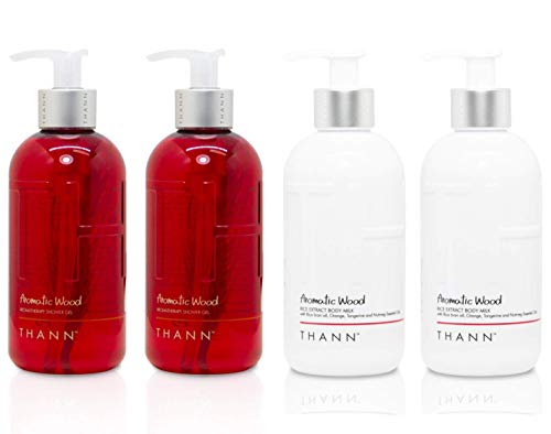 THANN Aromatic Wood Aromatherapy Shower Gel & Body Milk Gift Set - Relaxing Spa Experience for Stress Relief & Skin Hydration - Perfect for Home Spa, Self-Care & Luxury Bath Time