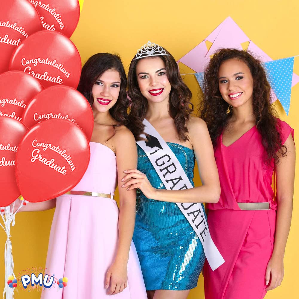 Premium Red Congrats Graduation Script Balloons - 25 Latex Balloons for Graduation Party Decorations | PMU Graduation Supplies | Perfect for Graduation Ceremonies, Parties & Photo Backdrops