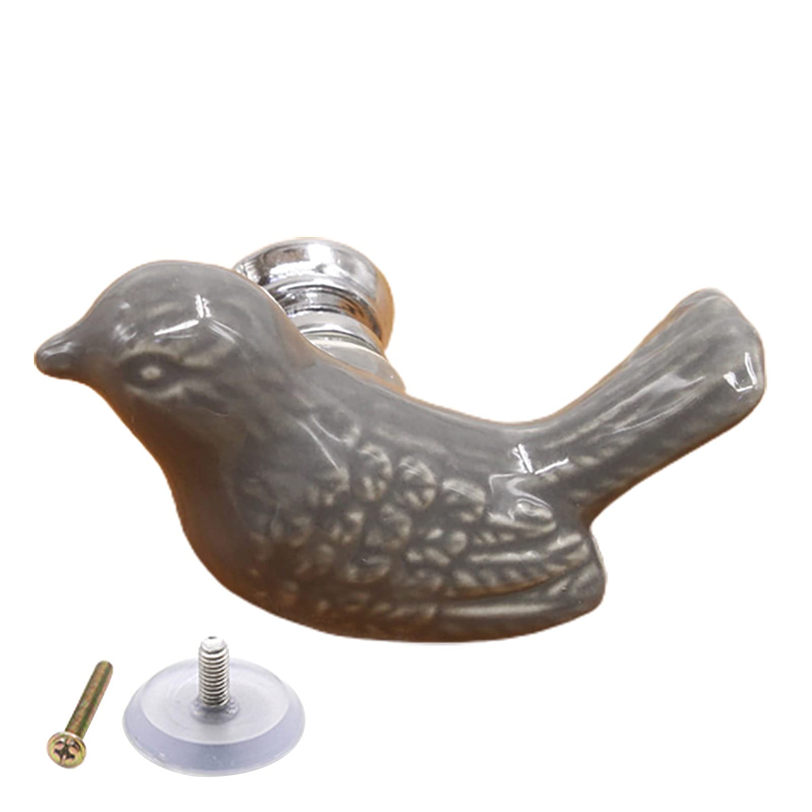 Cartoon Bird Ceramic Cabinet Knobs - Creative Non-Drop Drawer Pulls for Cabinets, Cupboards & Dressers - Grey Ceramic Furniture Handles (Perfect for Kids' Rooms, Nursery Decor & Vintage Style Kitchens)