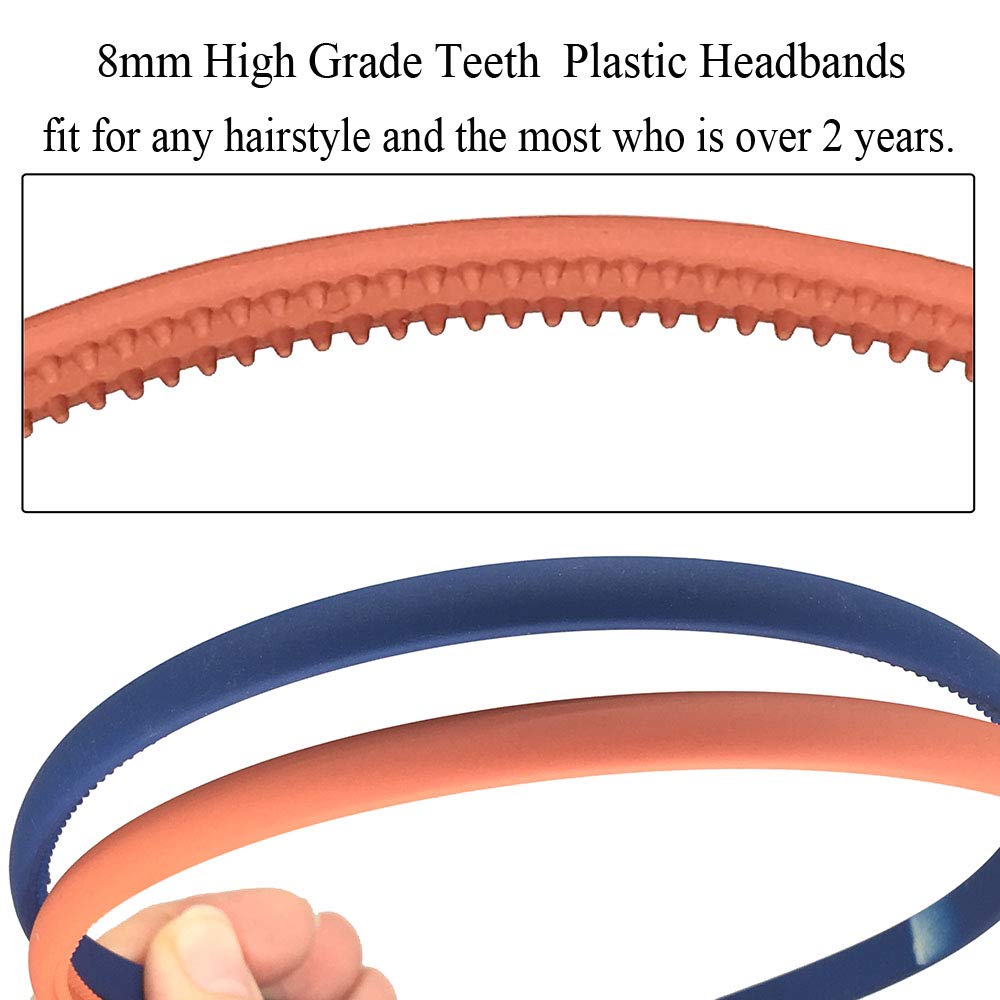 12pcs 8mm Thin Headbands for Women & Girls - Non-Slip Rubber Grip Hair Bands with Teeth - Soft Plastic Hair Accessories for Kids, Teens & Adults - Perfect for School, Sports, Work & Everyday Styling