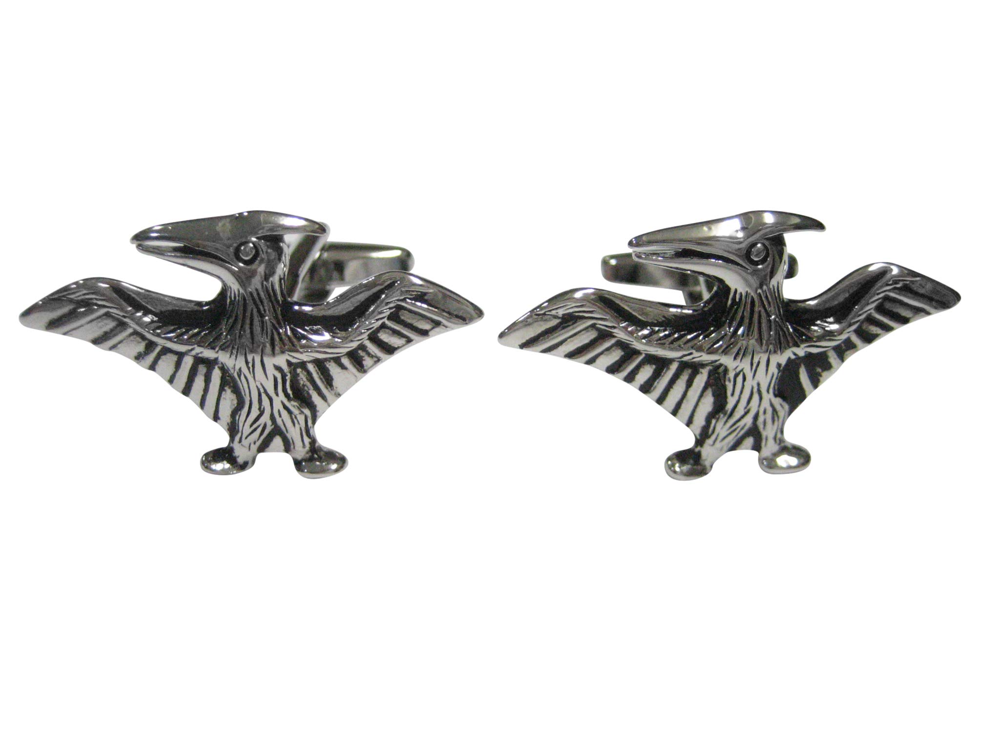 Silver Toned Flying Pterodactyl Dinosaur Cufflinks for Men - Unique Dinosaur Jewelry Gift for Him - Perfect for Weddings, Business Attire & Formal Occasions