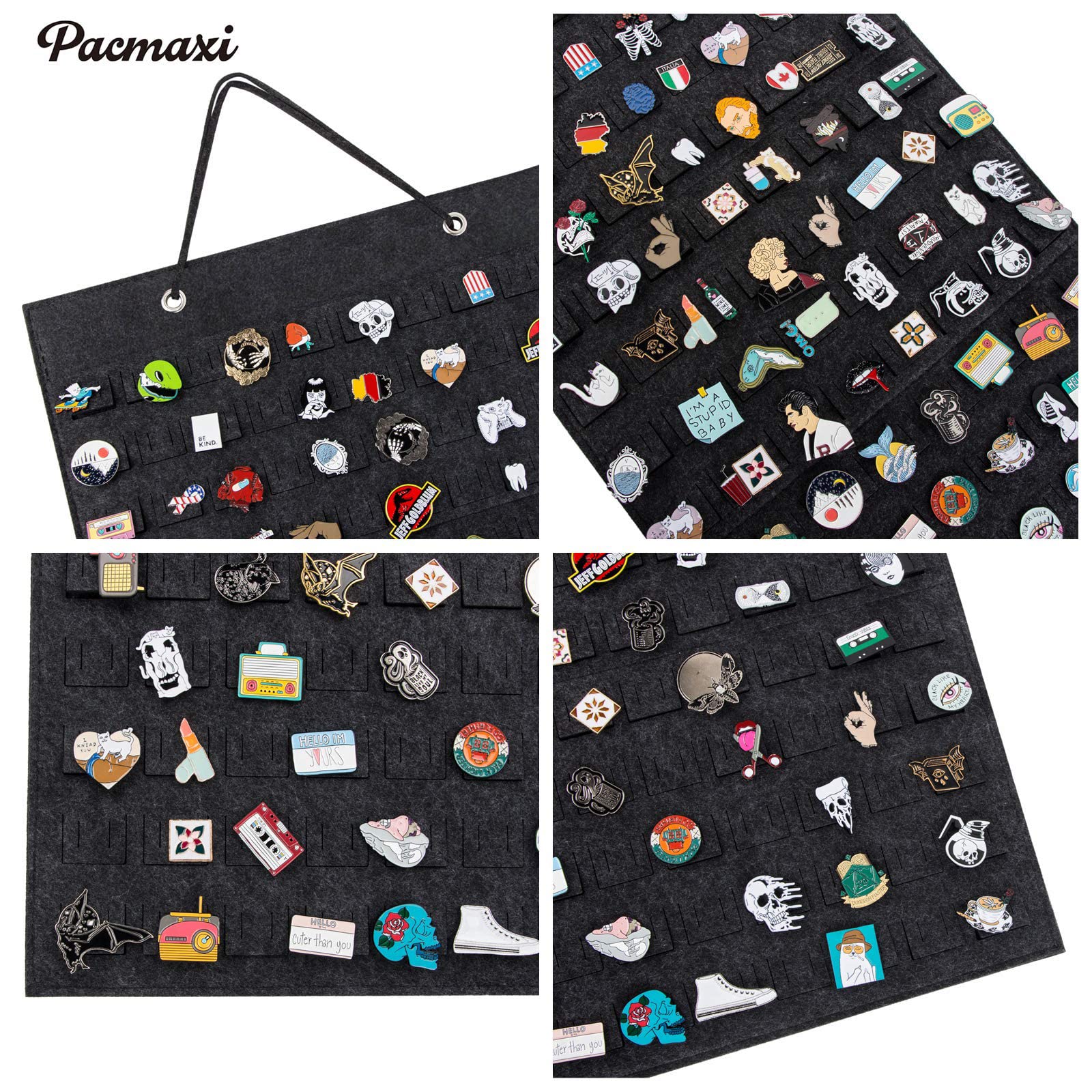 PACMAXI Hanging Brooch Pin Organizer - 170 Slot Jewelry Storage Case for Brooches, Pins & Badges | Compact Display Holder for Collectors & Organizers | Perfect for Home, Office & Travel (Black)