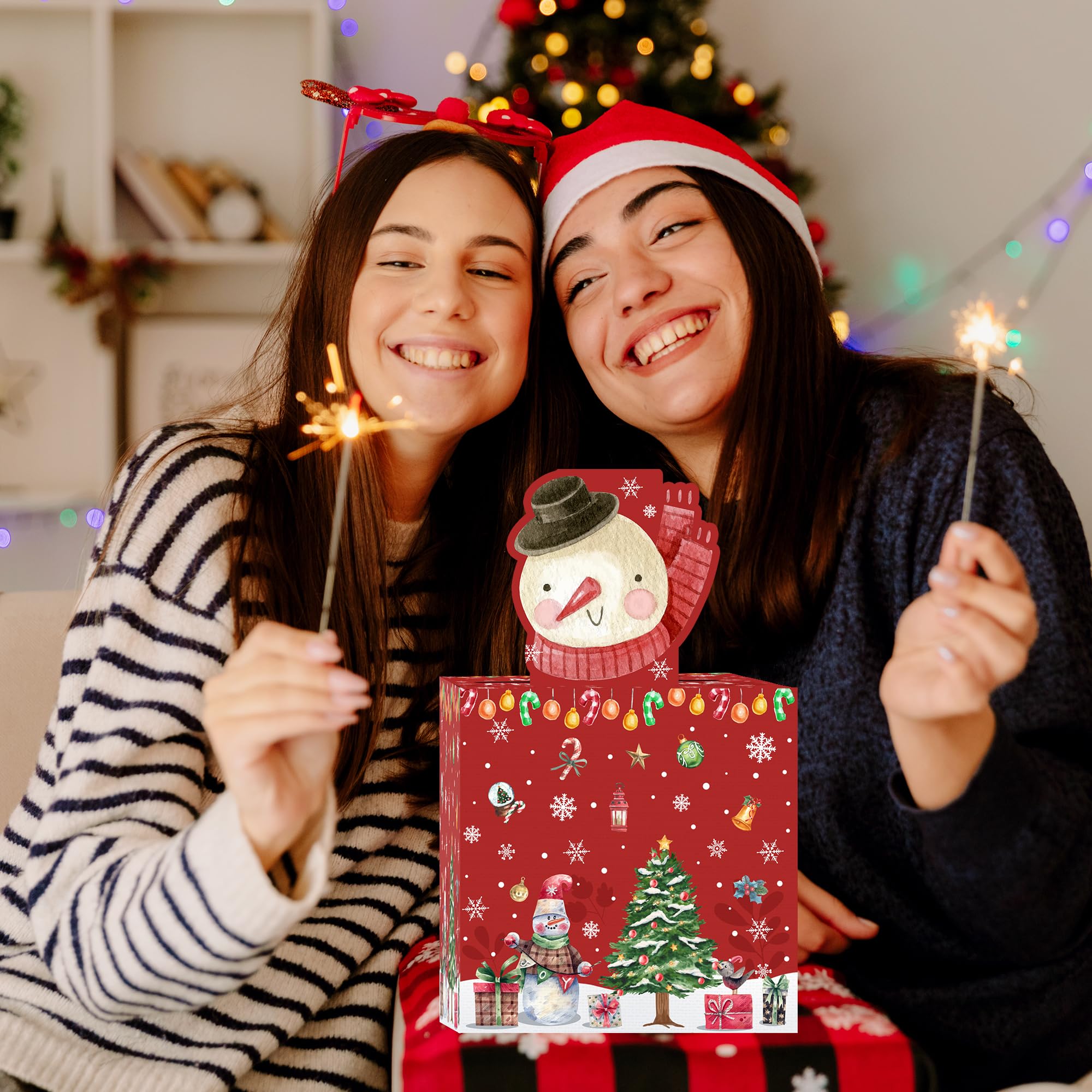 Christmas Money Pull Box with Snowman Card & Transparent Bags - Fun Holiday Cash Gift Box for Kids & Adults - Perfect for Christmas Parties, Office Gifts & Family Gatherings