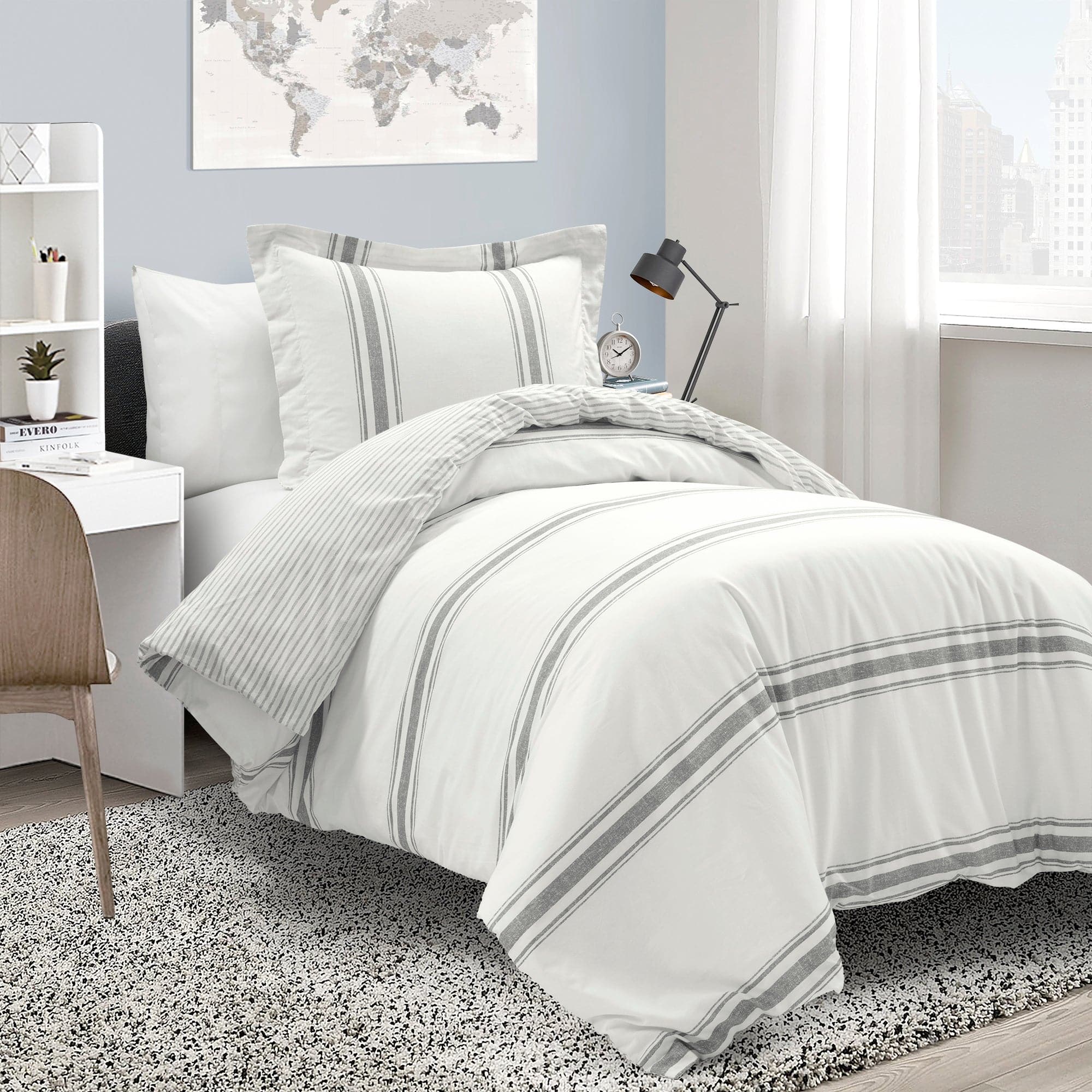 Farmhouse Stripe 100% Cotton Duvet Cover Set - Soft & Breathable Bedding for Cozy Bedroom Decor - Perfect for Guest Rooms, Master Bedrooms & Vacation Homes