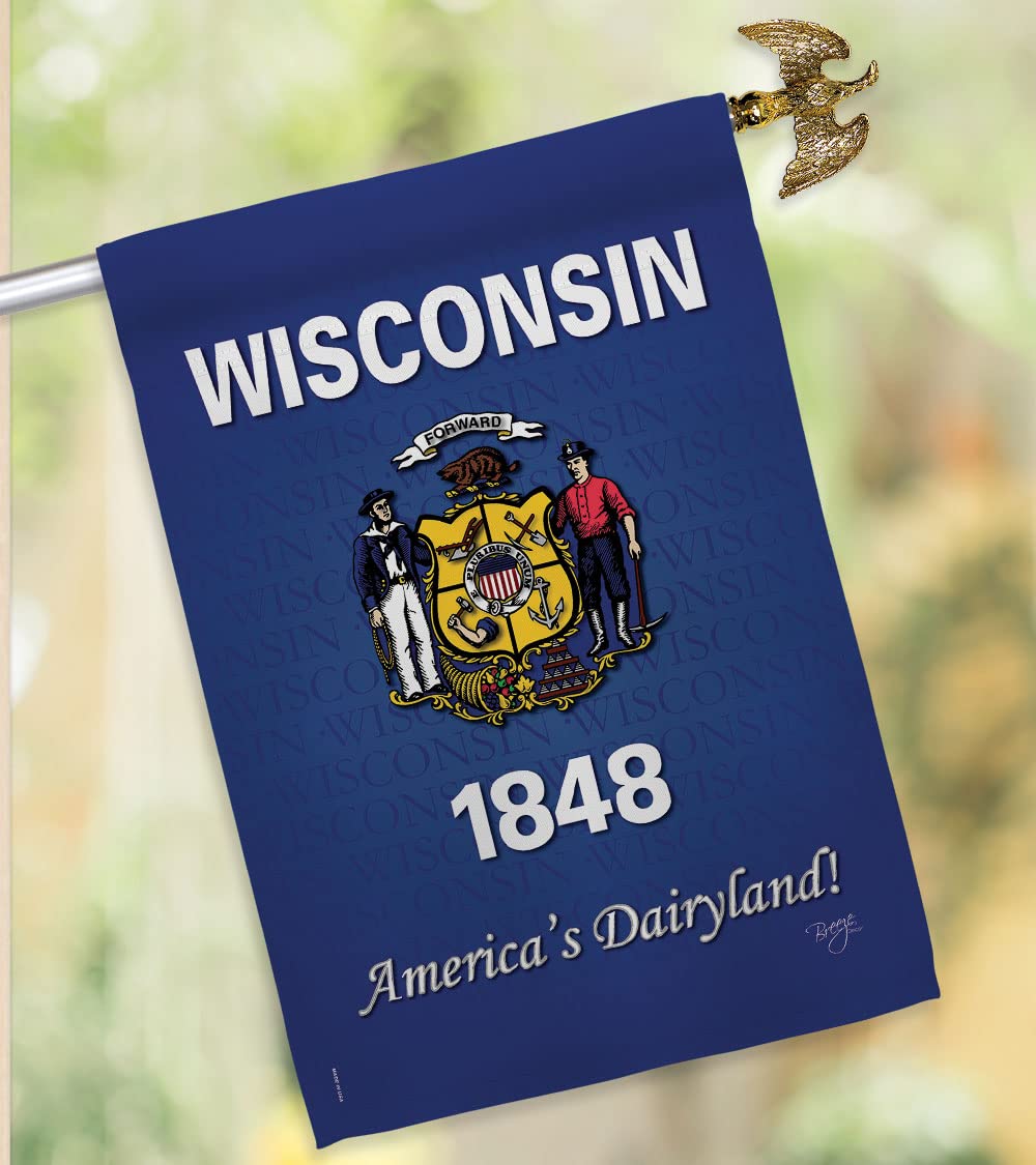 Wisconsin Americana House Flag Set - 28x40 Inch w/Flagpole for Outdoor Decor