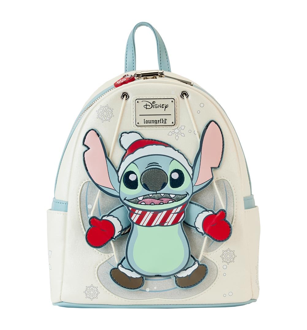 Loungefly Disney Stitch Snow Angel Mini Backpack - Cute Cosplay Accessory for Disney Fans | Perfect for Theme Parks, Conventions & Everyday Use