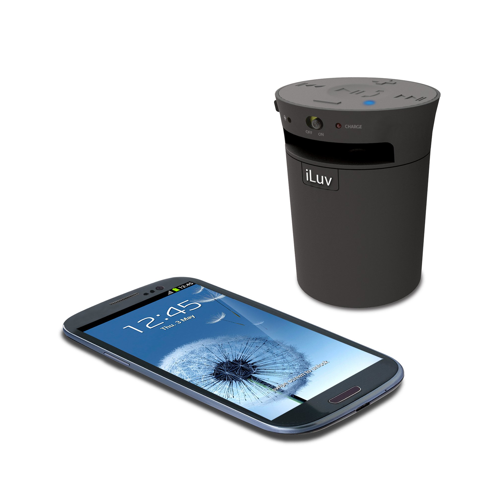 iLuv MobiCup Splash-Resistant Wireless Bluetooth Speaker with Built-in Mic | Portable Speakerphone for Kindle, Tablet, Smartphone & Laptop | Perfect for Outdoor, Poolside & Home Use (Black)