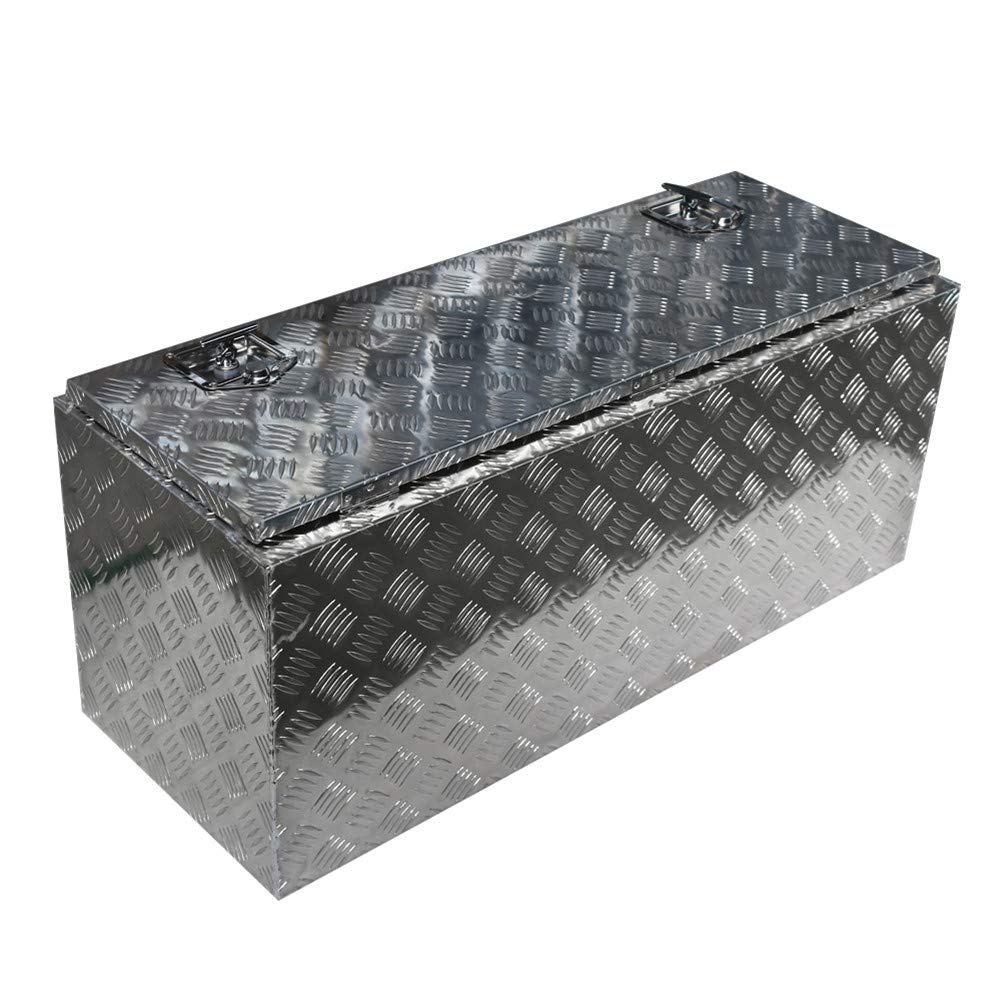 42 Inch Aluminum Trailer Tool Box with Lock - Heavy Duty Truck Bed Storage Box, RV & Pickup Toolbox for Secure Equipment Storage - Perfect for Camping, Construction & Road Trips (Silver)