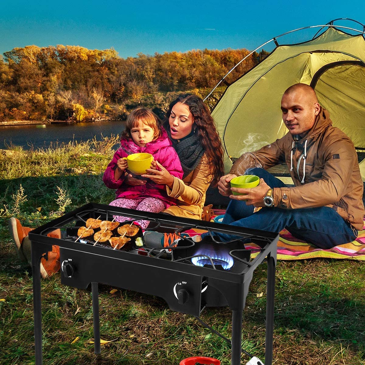 Renatone 150,000BTU Portable Propane Gas Stove - Dual Burner Outdoor Camping Stove with Detachable Legs | Perfect for Backpacking, Tailgating & Emergency Cooking