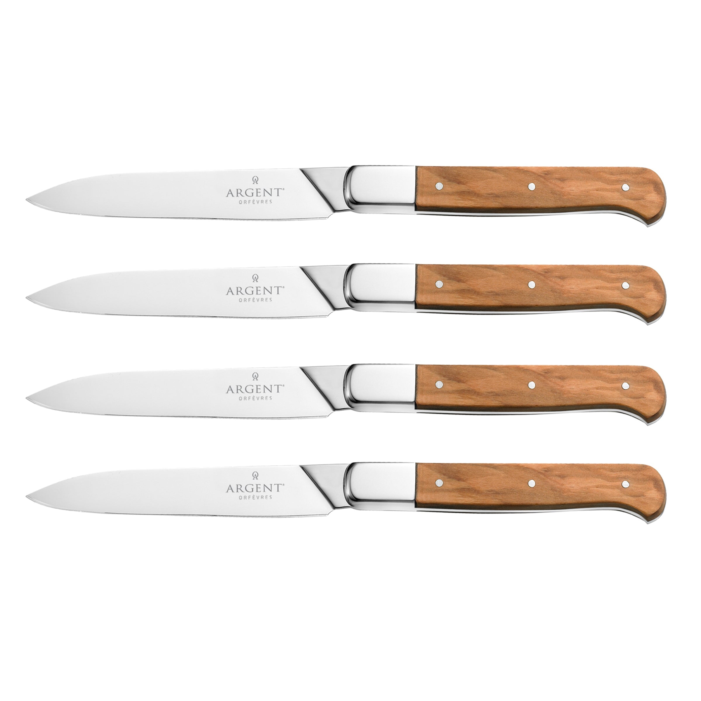 Premium Lynden Olive Wood Steak Knives Set of 4 - Sharp Stainless Steel Blades for Steak, Meat & BBQ - Perfect for Dinner Parties, Restaurants & Home Kitchens