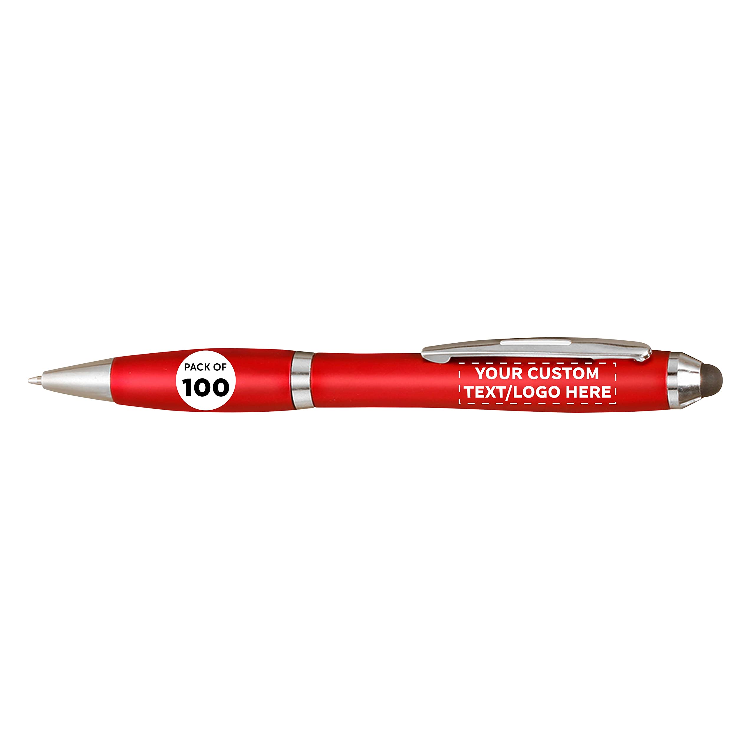 Custom Plastic Stylus Pens Bulk Pack of 100 - Personalized Black Ink Pens for Office, School & Business | Great for Tradeshows, Events & Giveaways | Premium Quality Stylus Pen Set for Digital Devices & Signatures