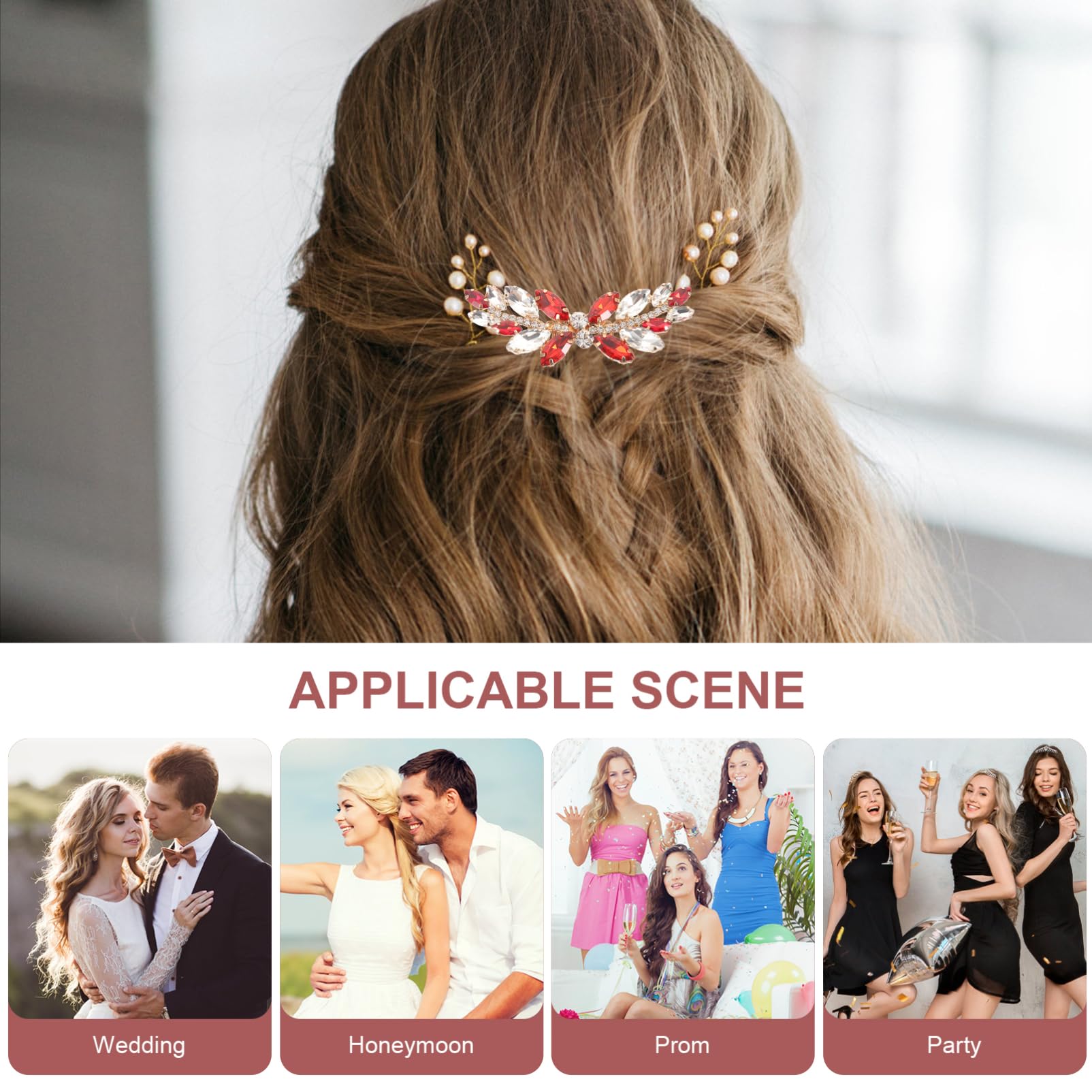 POPETPOP Red Bridal Hair Comb - Wedding Hair Clips for Women, Bride Side Combs for Special Occasions | Perfect for Weddings, Prom, Parties & Formal Events