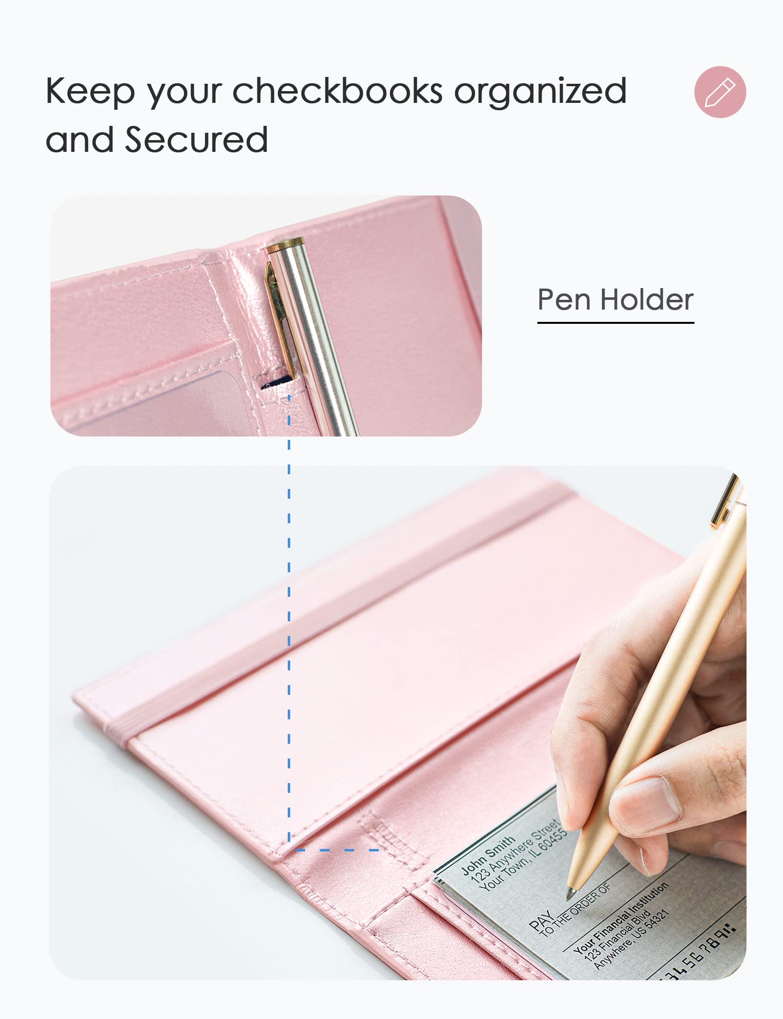 Premium Vegan Leather Checkbook Cover for Men & Women - Slim RFID Blocking Wallet Holder for Top & Side Tear Duplicate Checks (Pink) | Ideal for Business, Travel & Everyday Financial Organization
