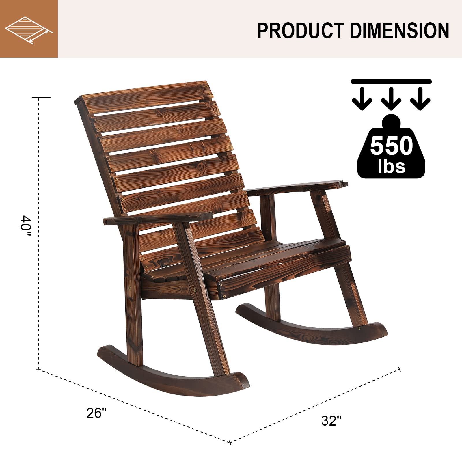 2-Piece Outdoor Rocking Chairs Set - High Back Wooden Patio Rockers for Deck, Garden, Backyard & Porch | Perfect for Relaxing, Sunbathing & Outdoor Gatherings