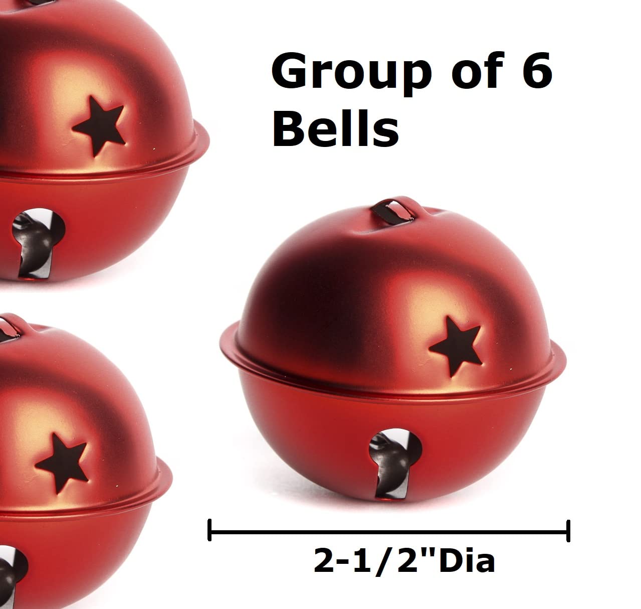 6-Pack Metallic Matte Red Star Cutout Sleigh Bells - Christmas Holiday Decorations for Tree, Wreaths & Festive Displays - Factory Direct Craft