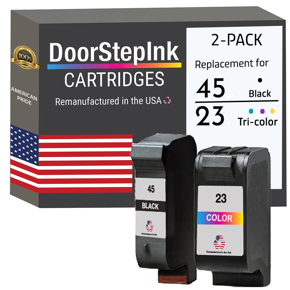 USA Remanufactured HP 45 & 23 Ink Cartridge Combo Pack - Black & Tri-Color Replacement for HP Printers 110 120 140 145 150 155 160 170 - Perfect for Home Office Printing & School Projects