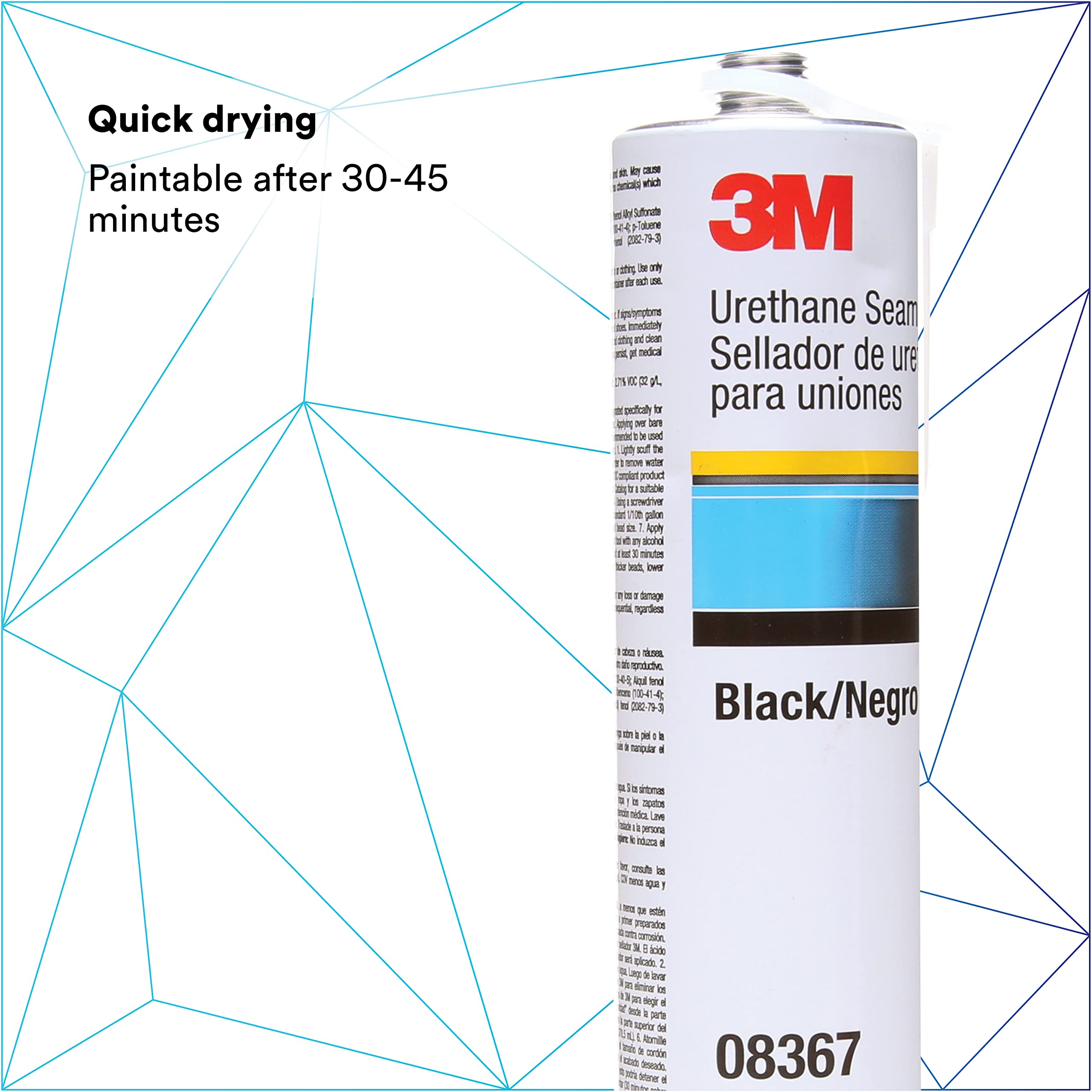 3M Urethane Seam Sealer 08367 - Black High Solids Adhesive, Permanently Flexible Sealant (10.5 fl oz/310 mL Cartridge) for Automotive, Marine & RV Repairs