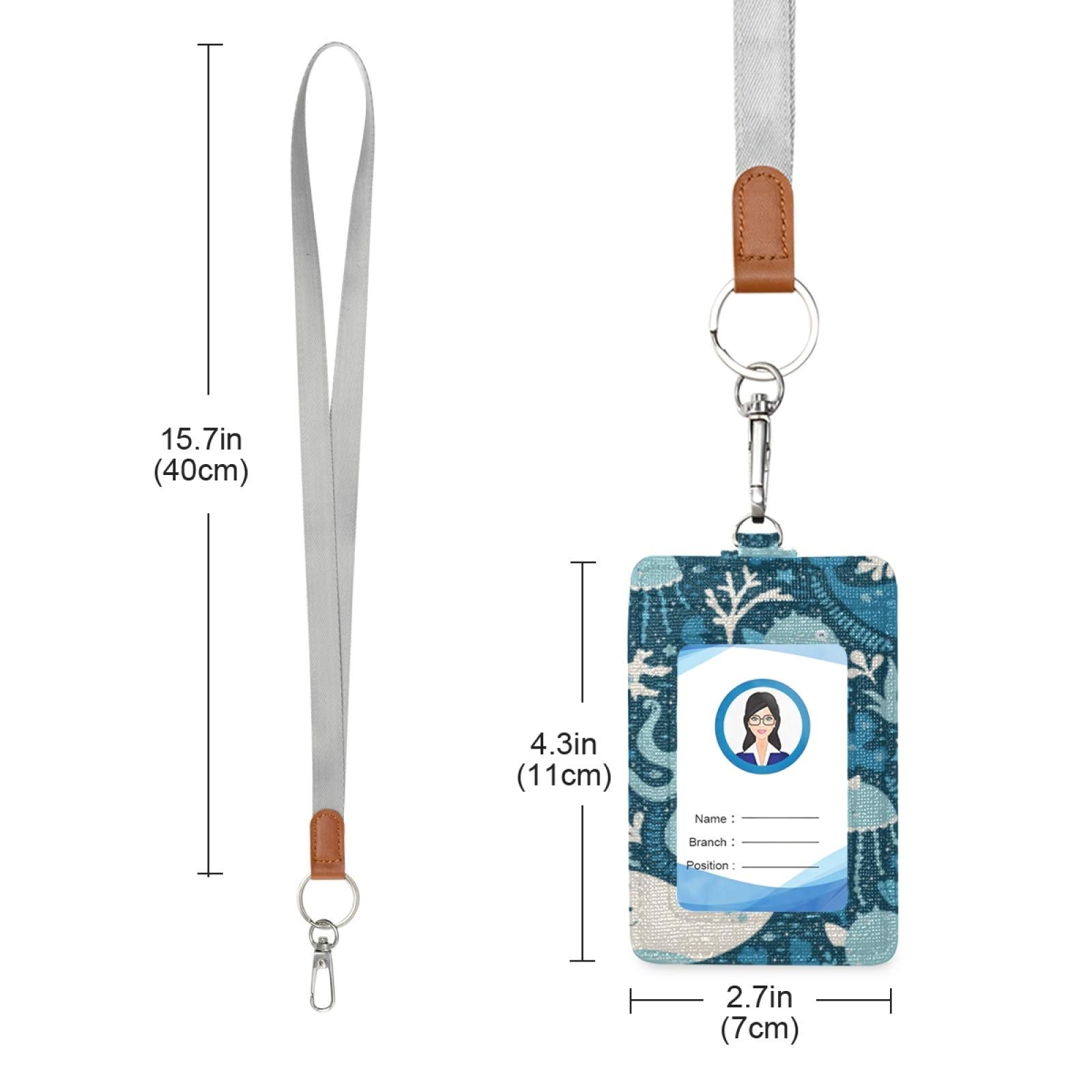**Premium PU Leather Whale & Octopus ID Badge Holder - Waterproof Card Case Wallet with Adjustable Neck Lanyard & Key Ring - Perfect for Work, School, Events & Travel**