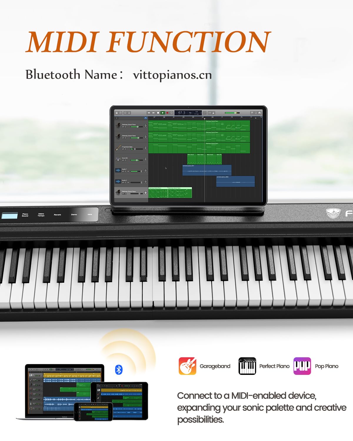 2024 New FingerBallet 88-Key Folding Digital Piano Keyboard - Full Size Semi-Weighted Portable Piano with Bluetooth & MIDI - Perfect for Adults, Kids & Beginners - Home, Studio & Travel Use