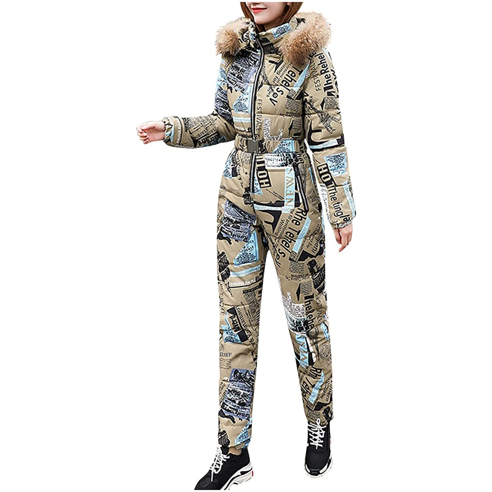 Stylish Women's Ski Jacket with Hood - Waterproof Winter Sports Coat for Skiing, Snowboarding & Outdoor Activities - Warm Fleece-Lined Zippered One-Piece Snowsuit