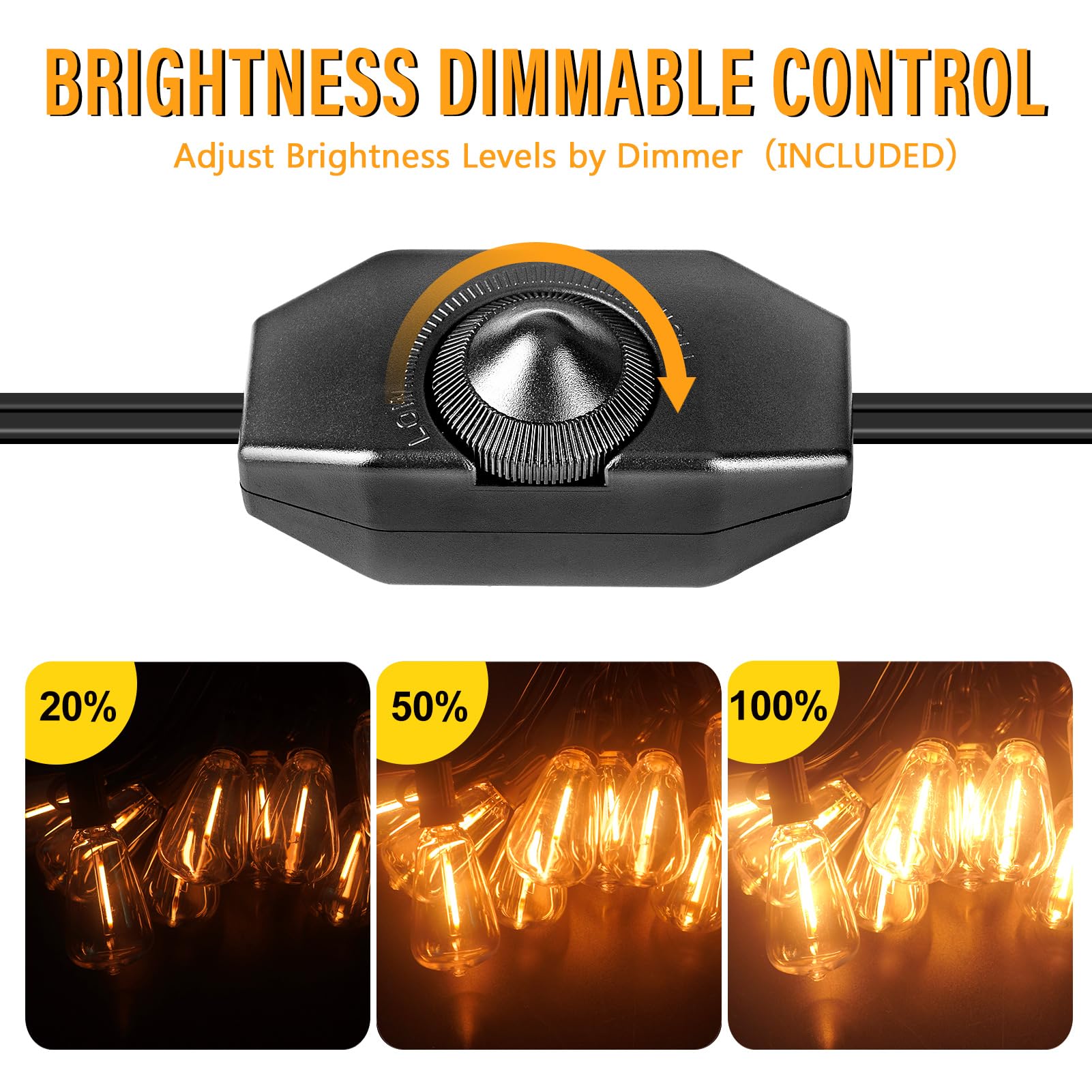 55-LED Shatterproof ST38 Bulbs Outdoor String Lights - 100FT Dimmable Waterproof Hanging Lights with Remote for Patio, Garden, Deck, Backyard & Balcony | Perfect for Parties, Weddings & Outdoor Dining