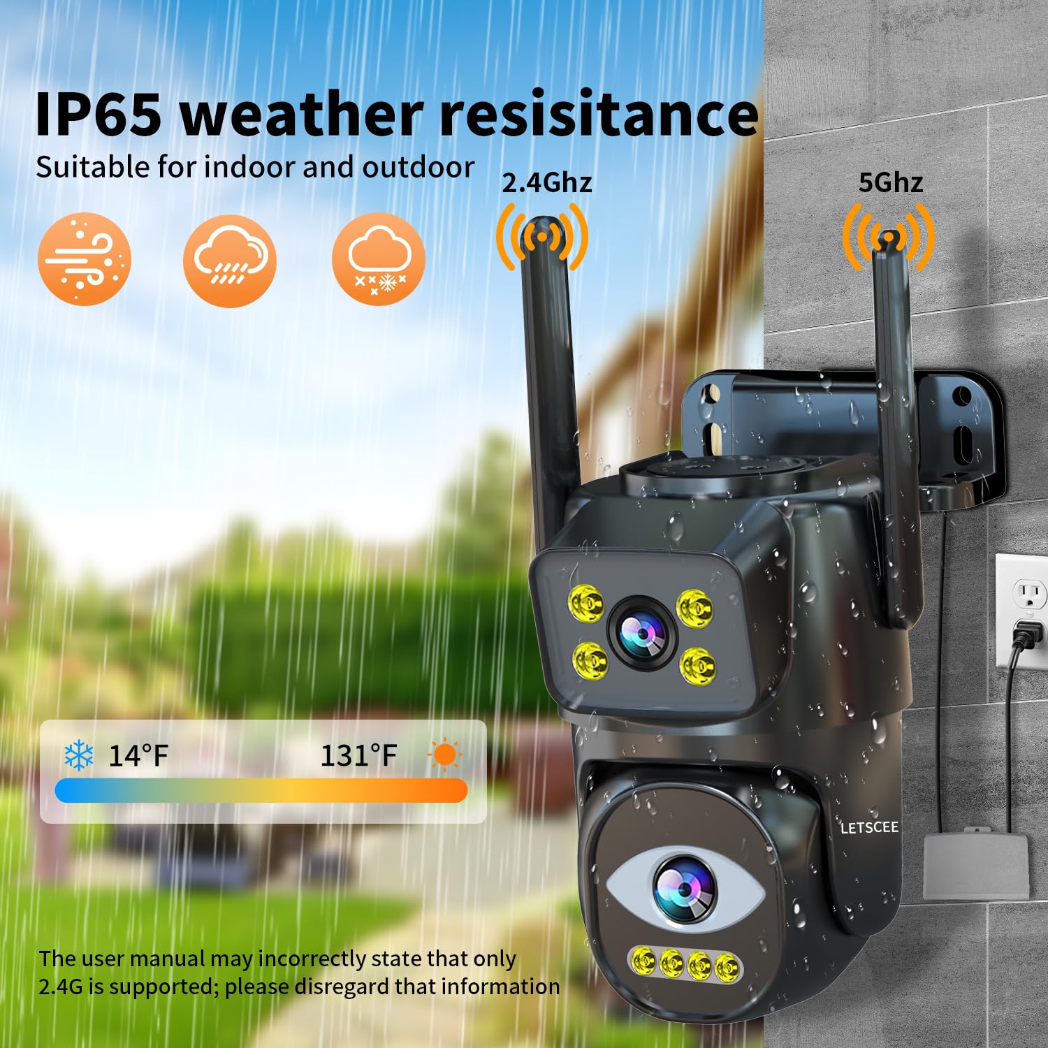 Dual Lens WiFi Security Camera Outdoor - 2.4G/5G PTZ Plug-in Auto Tracking Home Surveillance System with Night Vision & 24/7 Recording | Ideal for Home Security, Baby Monitoring & Property Protection