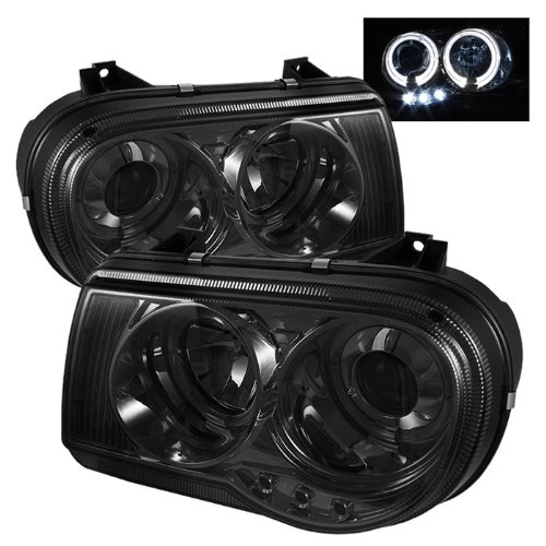 Chrysler 300C 2005-2008 LED Halo Headlights - Chrome/Smoked Lens - High Performance DRL Angel Eye Lights for Night Driving & Custom Car Styling