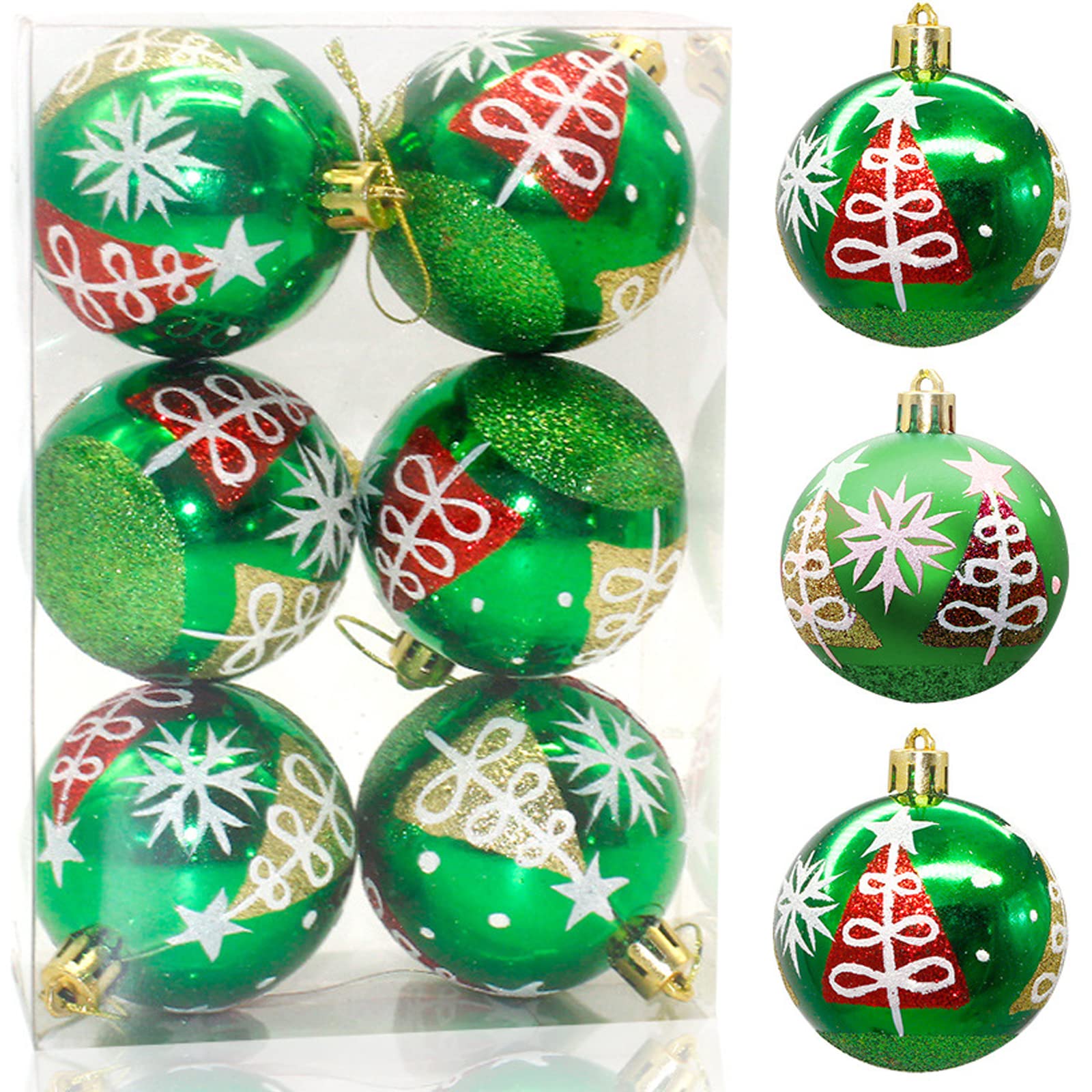6 Pack Shatterproof Christmas Ball Ornaments for Tree Decor - 2.36 Inch Green Holiday Hanging Balls (2025 New Collection) - Perfect for Christmas Tree Decorating, Home Party, and New Year Festive Decorations