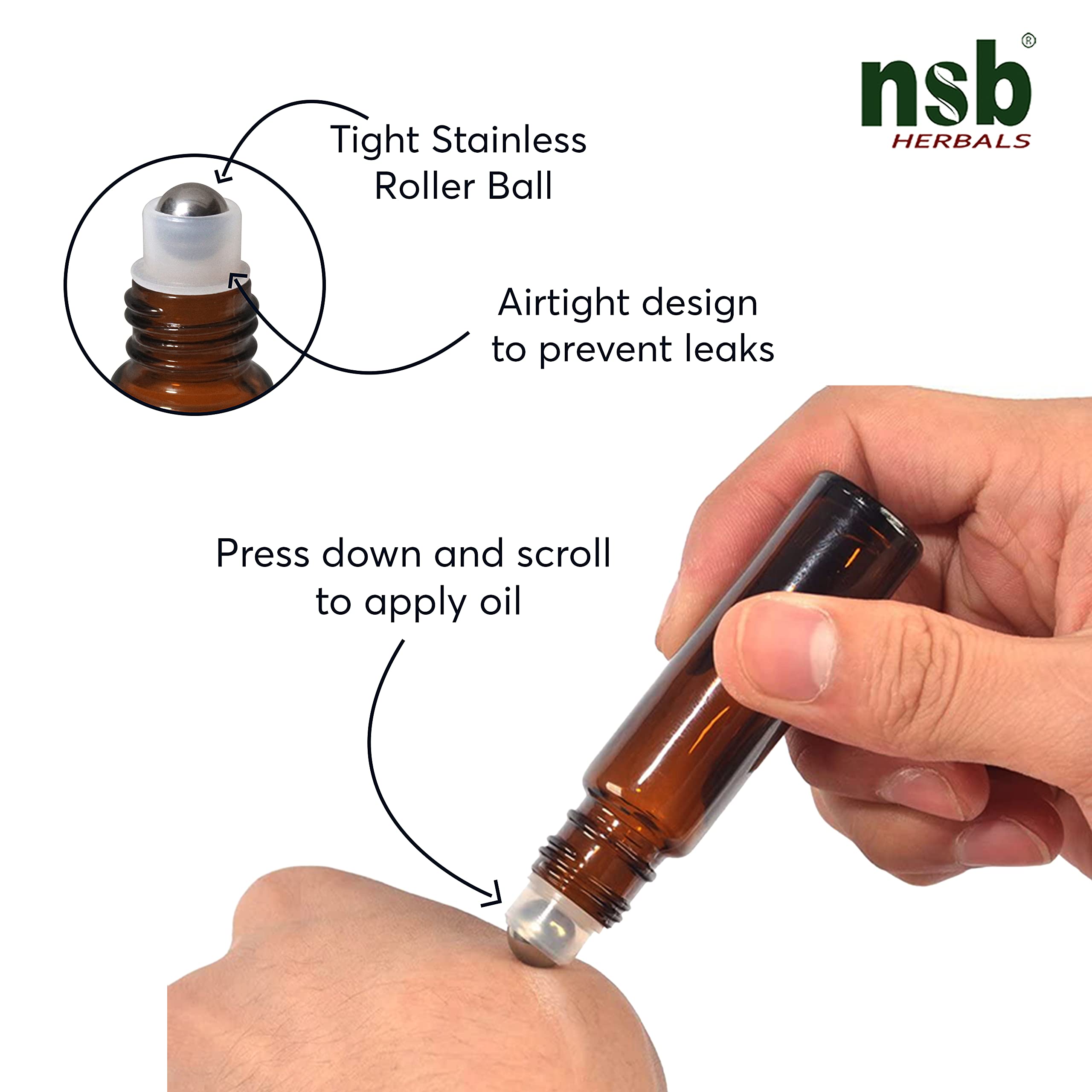 10ml Empty Amber Glass Roll On Bottles with Black Cap - Refillable Essential Oil Bottles, Perfume Roller Bottles | Eco-Friendly, Leakproof & Reusable (Pack of 6) for Aromatherapy, DIY Skincare & Travel