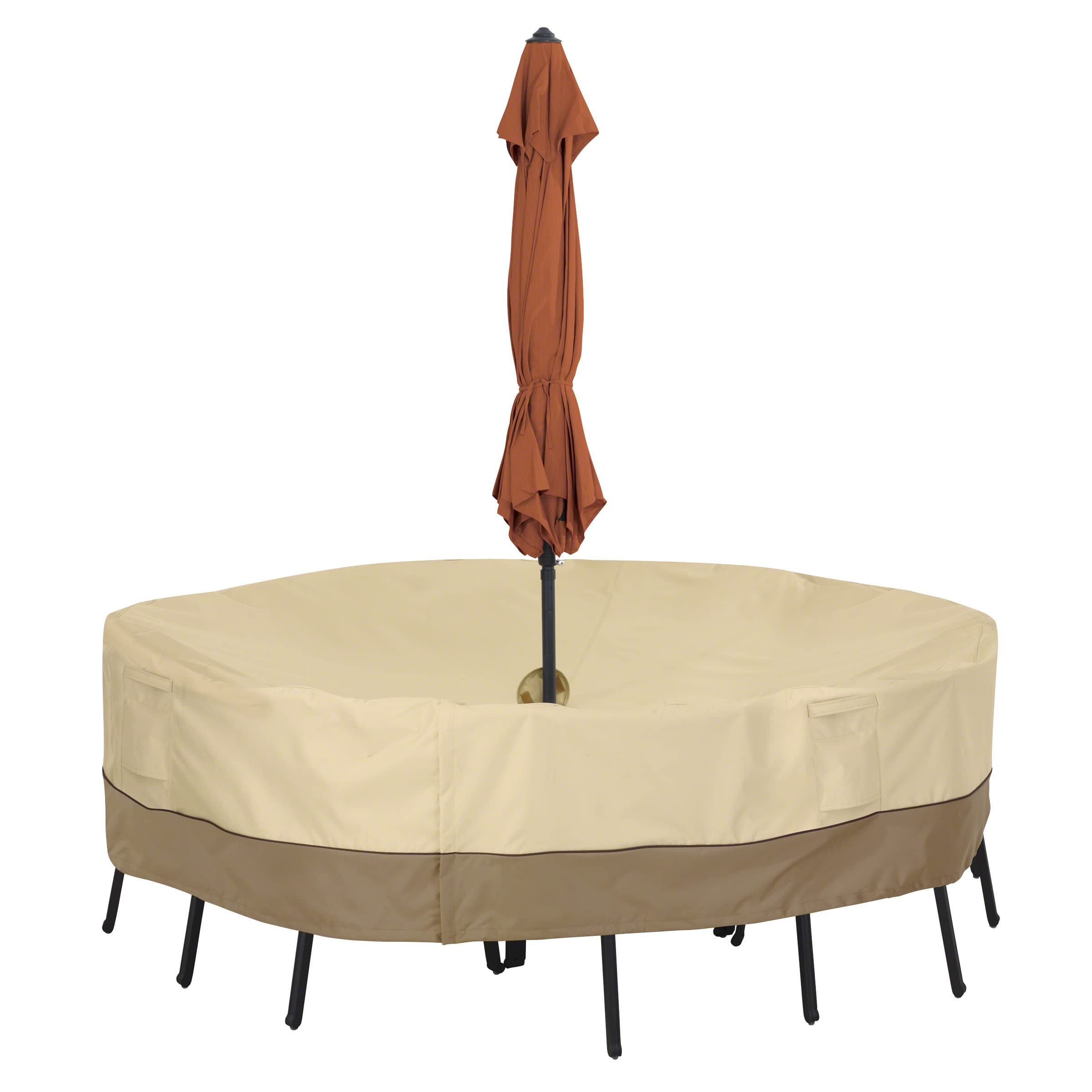 Classic Accessories Veranda 94-Inch Round Water-Resistant Patio Table & Chair Set Cover with Umbrella Hole - Durable Outdoor Furniture Protection for Backyard, Deck, and Garden Use