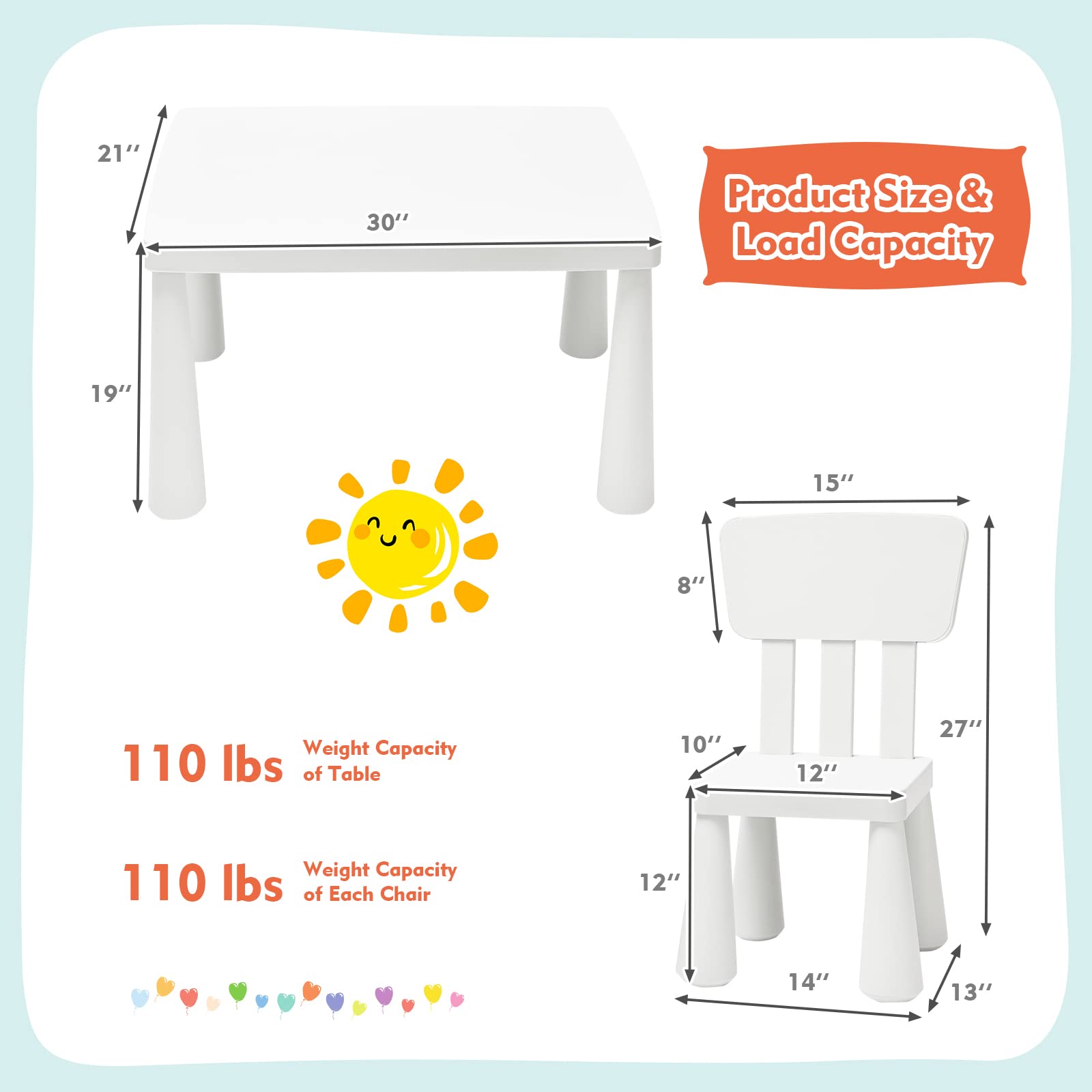 COSTWAY 3-Piece Kids Table and Chairs Set - Lightweight Plastic Children's Activity Table with 2 Chairs for Toddlers Ages 1-7, Perfect for Reading, Writing, Drawing, Crafts & Snack Time - White Kids Furniture Set for Playroom, Classroom or Daycare