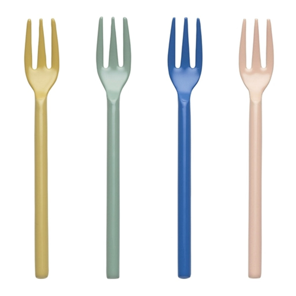 Ecology Apostle Set of 4 Cake Forks 13cm - Assorted Colors (Blush, Ochre, Periwinkle, Sage) - Perfect for Parties, Weddings, and Afternoon Tea